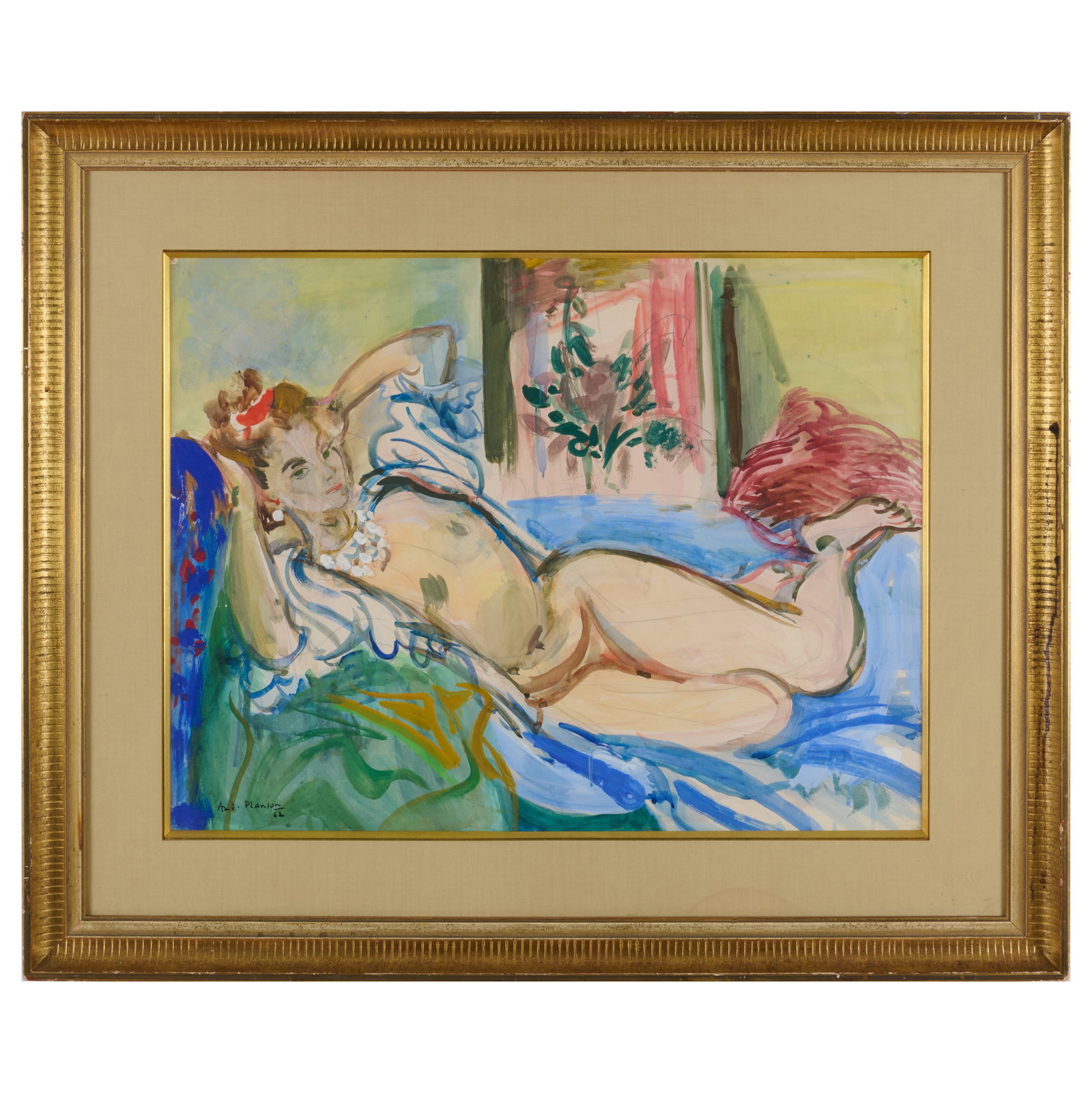 Andre Planson (1898-1981): Reclining Nude; and La Ferte: Andre Planson (1898-1981): Reclining Nude; and La Ferte Two watercolor and crayon on paper, 1962 and 1966, signed 'A. Planson' and dated lower right and lower left respectively, La Ferte titled lower 
