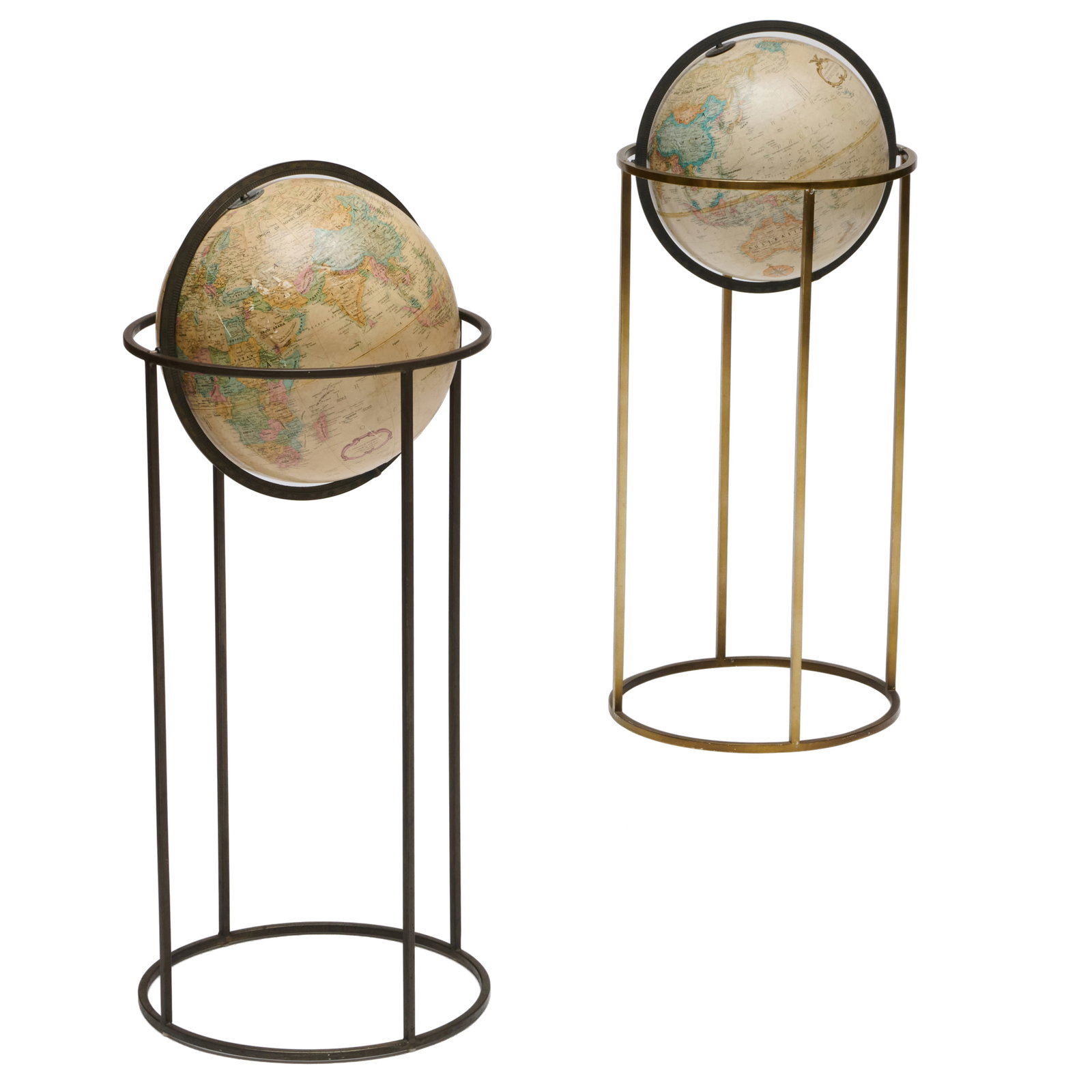Pair of Mid-Century Replogle Terrestrial Globes on Metal Stands (1 of 9)