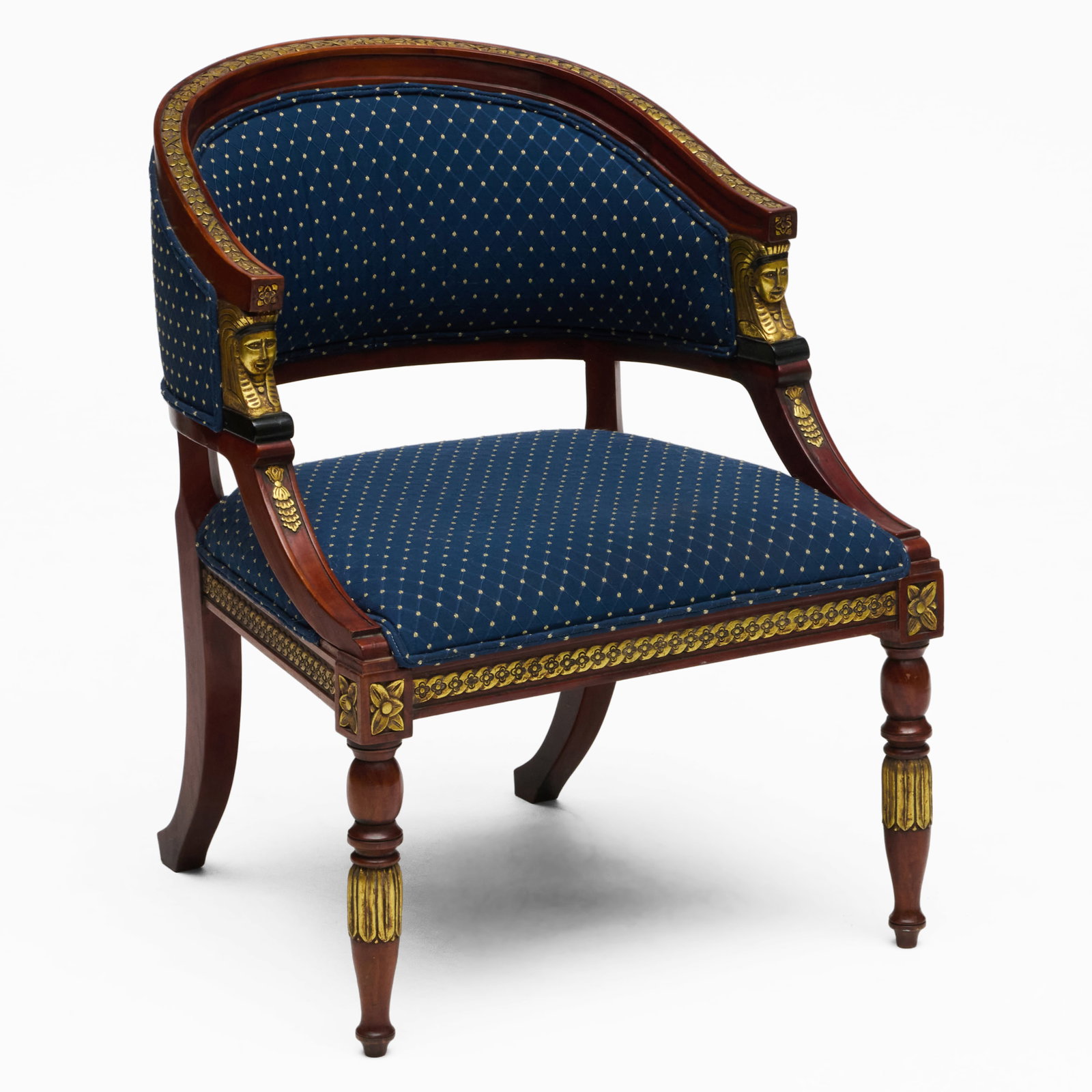 Regency Style Mahogany, Ebonized and Parcel-Gilt Upholstered Tub Chair (1 of 7)