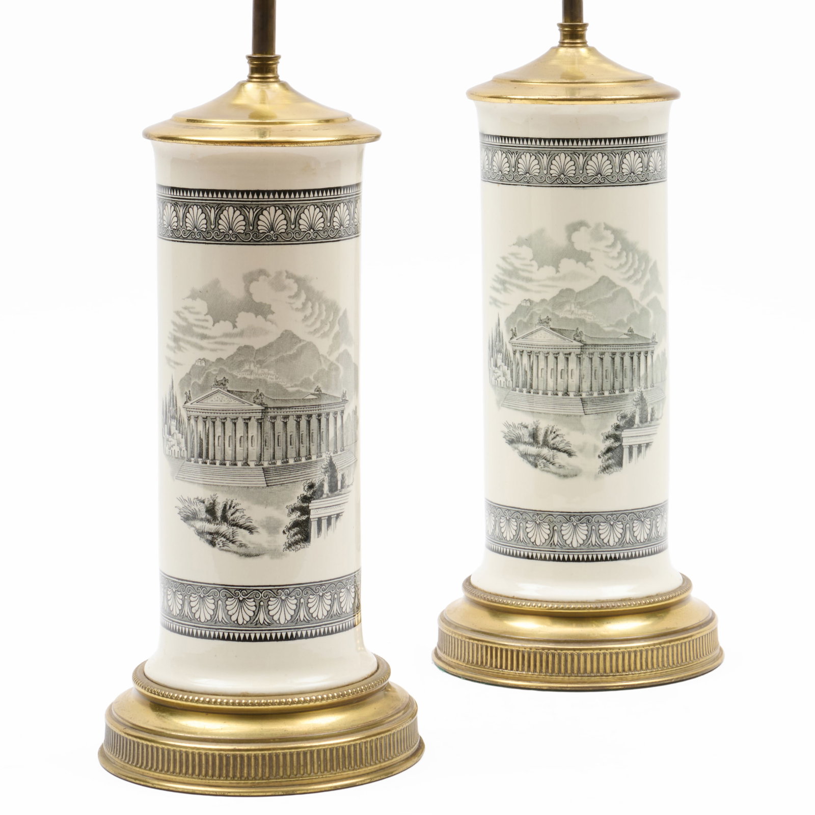 Pair of English Porcelain Lamps Transfer Printed with Neoclassical Scenes (1 of 7)