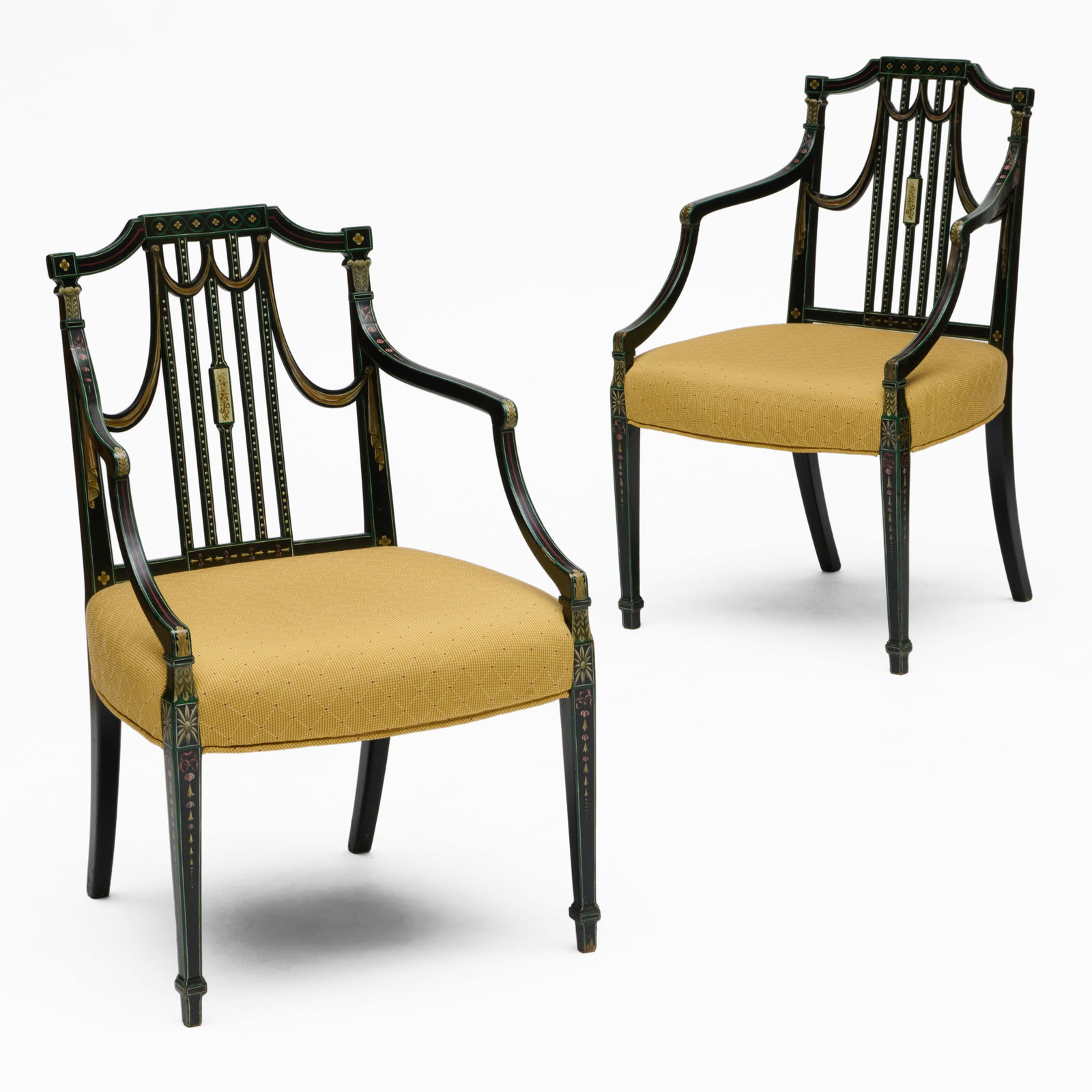 Pair of George III Style Painted and Upholstered Armchairs (1 of 8)