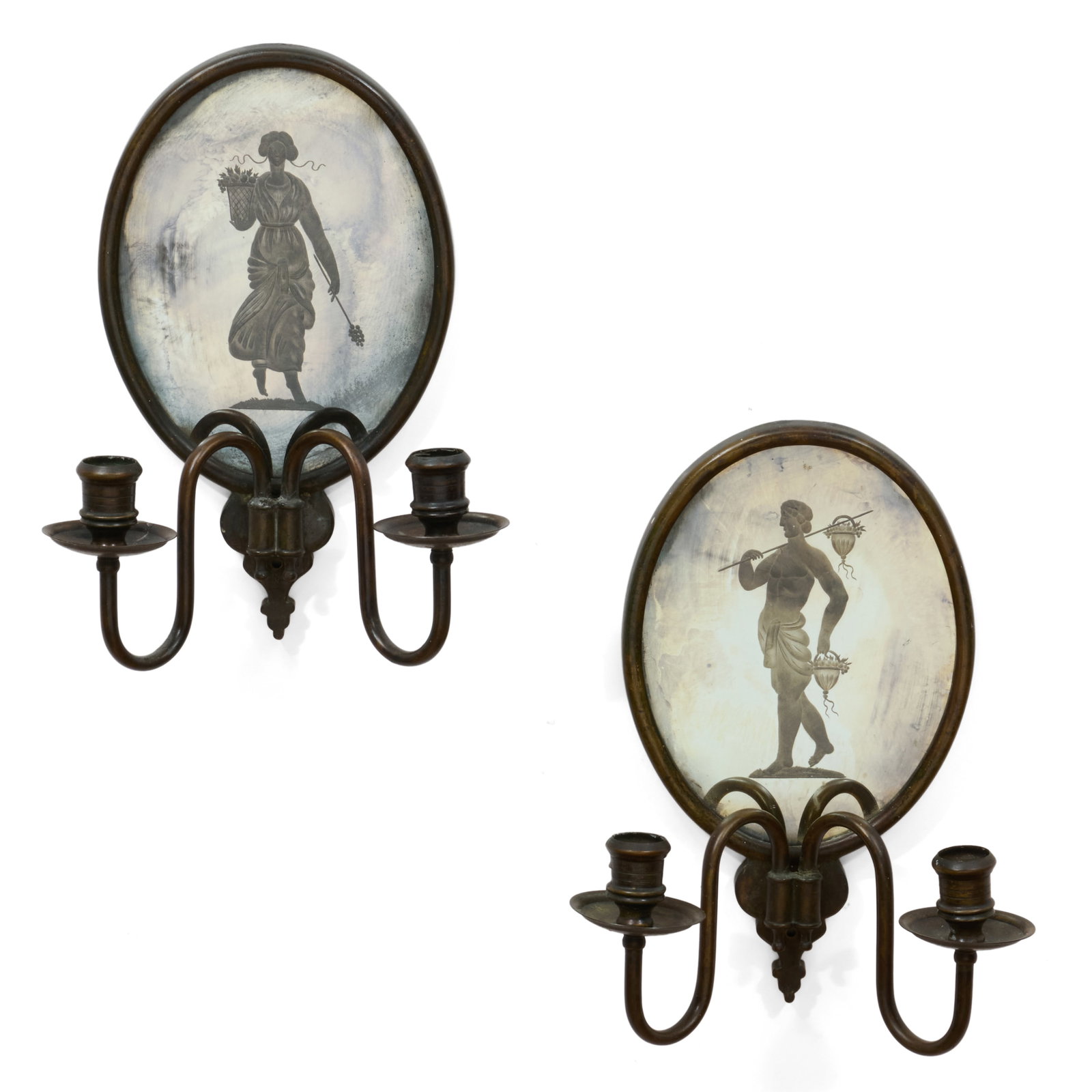 Pair of Figural Patinated Metal and Mirrored Wall Lights (1 of 6)