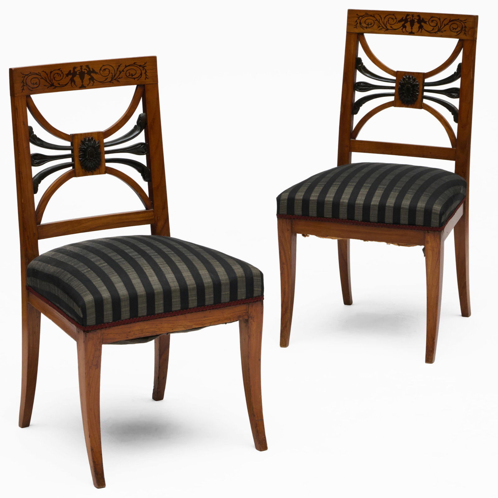 Pair of Austrian Inlaid Fruitwood and Ebonized Side Chairs (1 of 9)