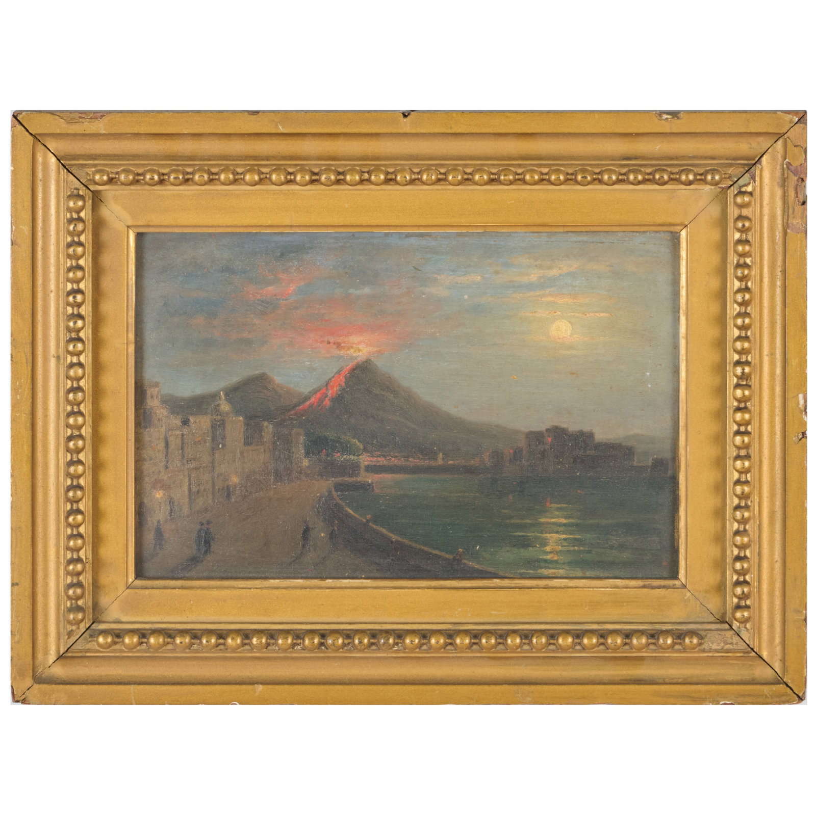 Attributed to William McMaster (1823-1889): Eruption of Vesuvius: Attributed to William McMaster (1823-1889): Eruption of Vesuvius Oil on board, unsigned, with label from Stubbs Books & Prints, NY. 6 1/4 x 9 1/4 in., 9 3/4 x 13 in. (frame). <