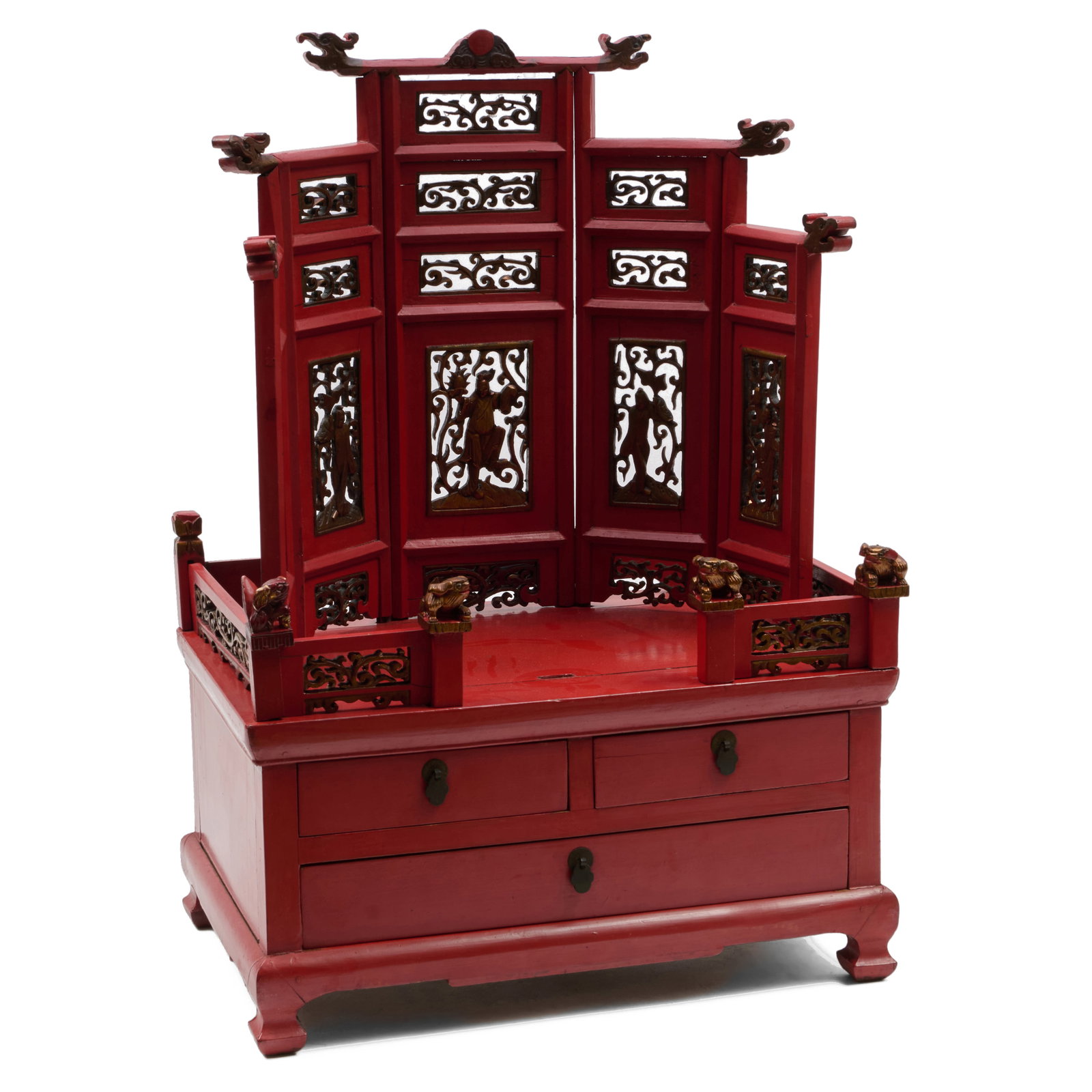 Chinese Red Lacquer Altar: Chinese Red Lacquer Altar Fitted with drawers.31 x 22 x 15 in. Binghamton University Art Museum, Sold to Benefit the Acquisitions Fund.