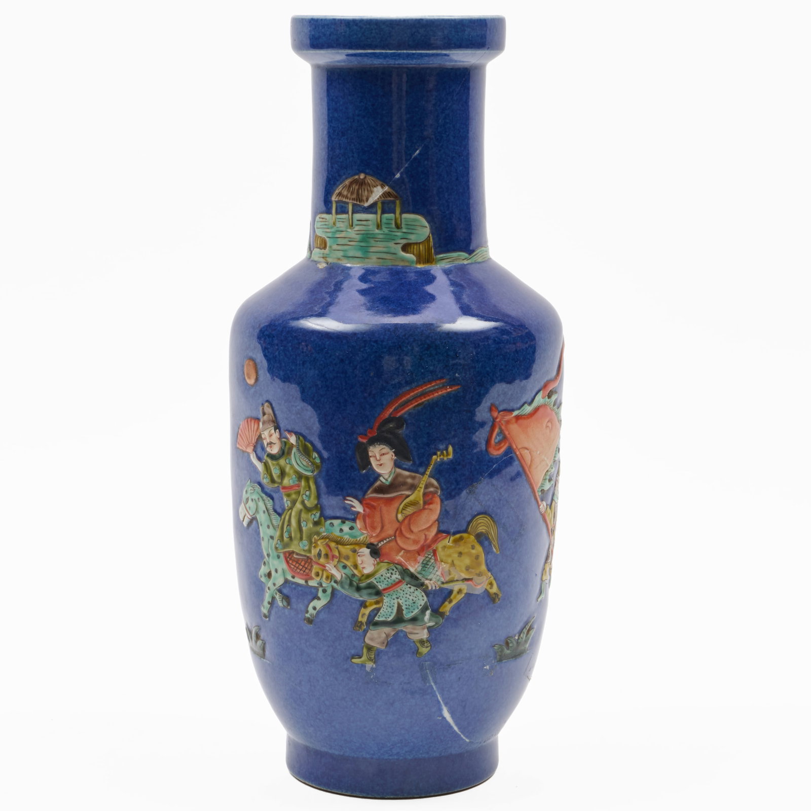 Chinese Blue Ground Porcelain Rouleau Vase and a pair of Chinese Famille Rose Porcelain Lanterns (1 of 20)