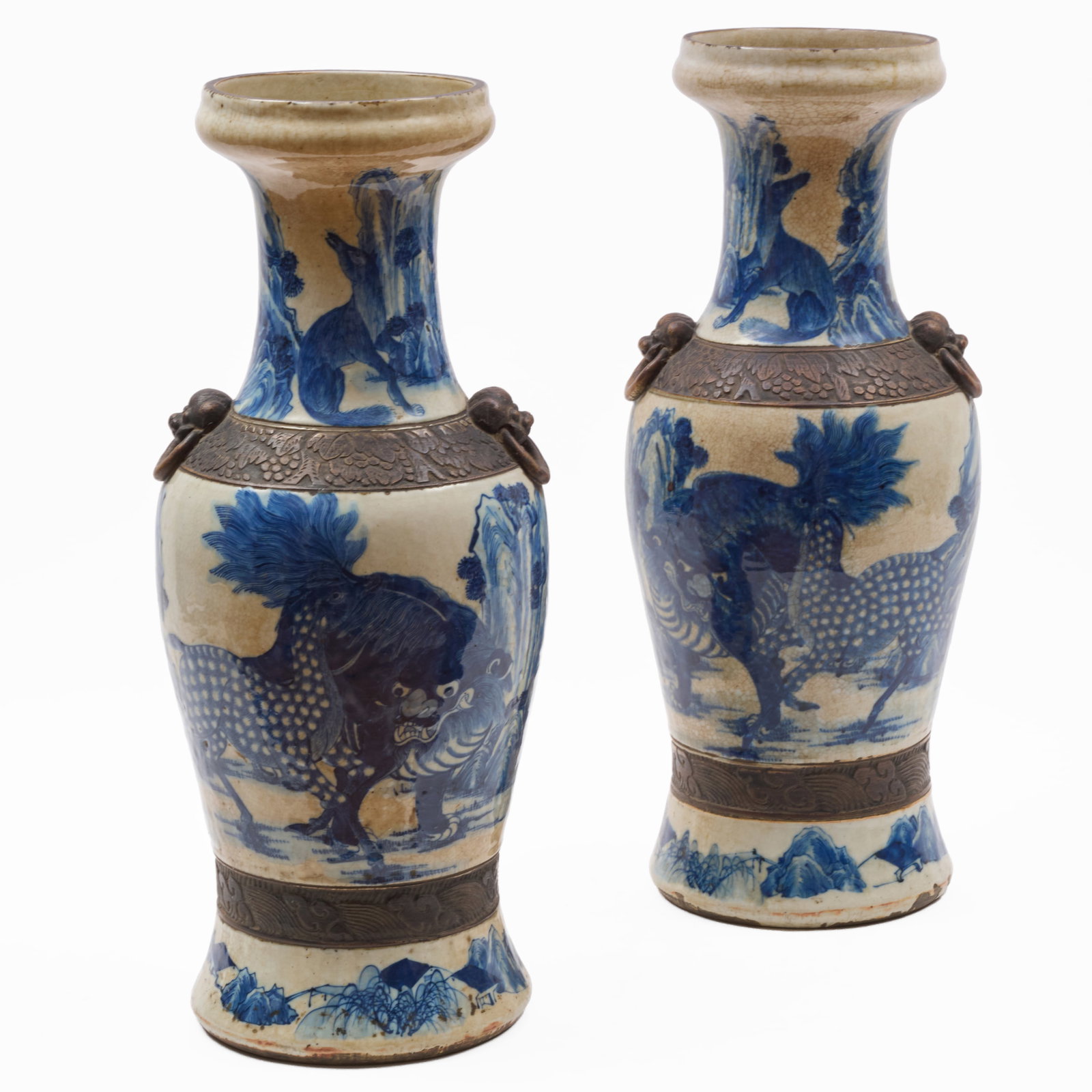 Pair of Chinese Blue and White Crackle Glazed Porcelain Vases (1 of 12)