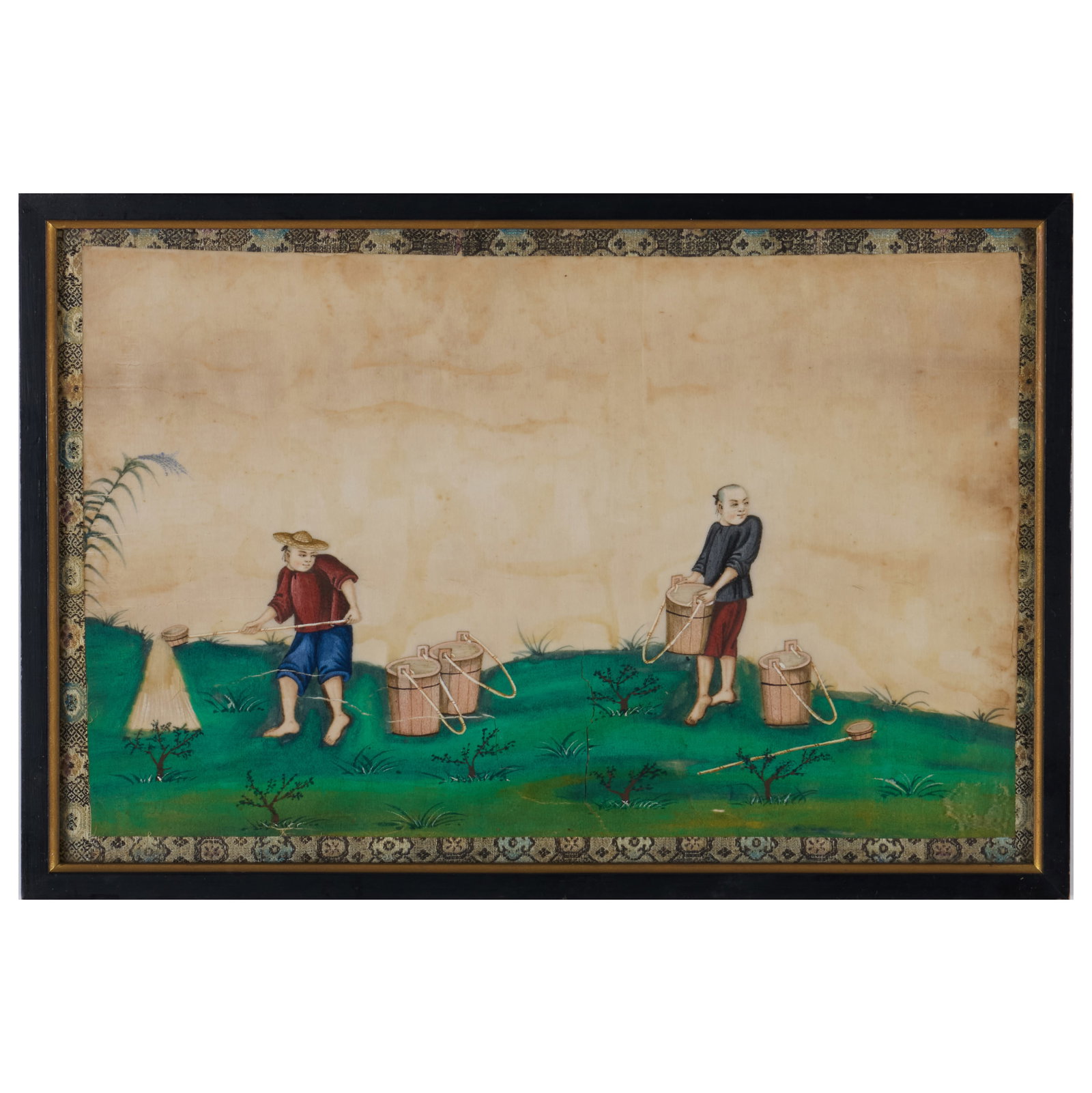 Group of Nine Chinese Export Paintings on Pith Paper of Figures in Pursuits: Group of Nine Chinese Export Paintings on Pith Paper of Figures in Pursuits Of various sizes.The largest 10 x 7 in. (sight), 18 1/4 x 15 in. (frame). The Collection of James M. Labaugh Antiques, Pound