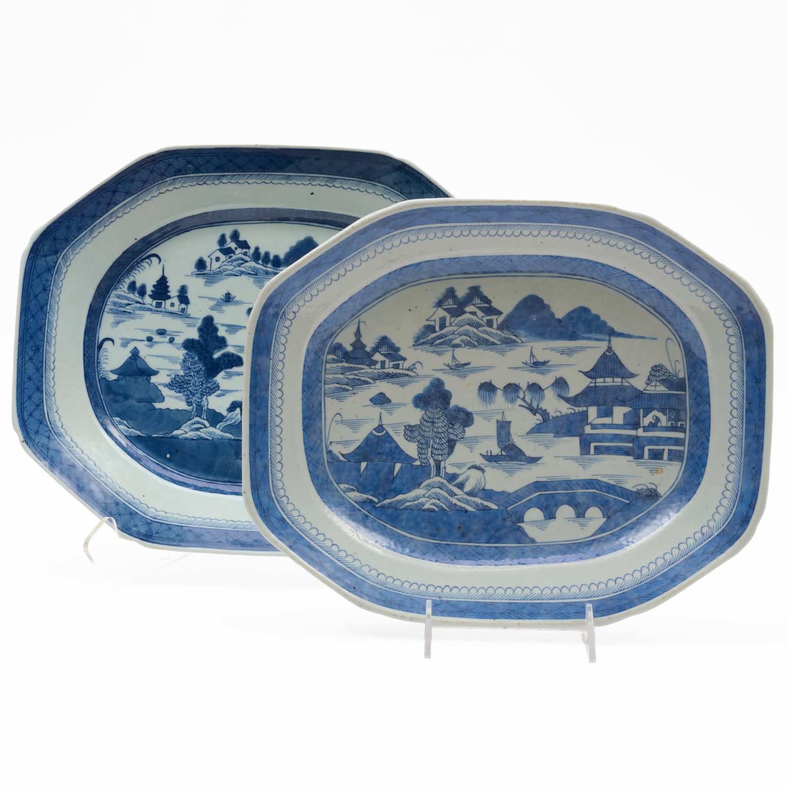 Two Chinese Blue and White Canton Porcelain Platters (1 of 7)