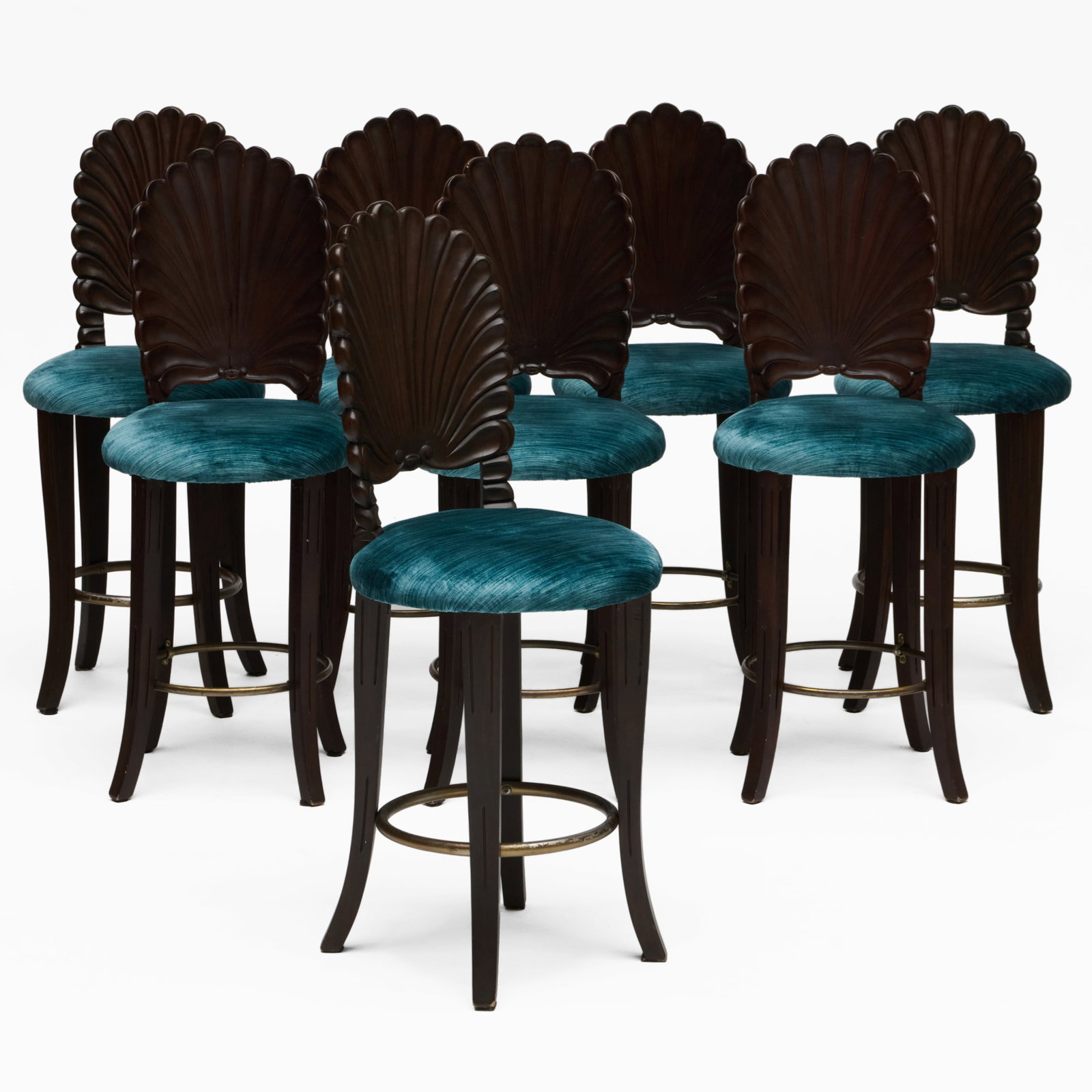 Set of Eight Stained Wood and Velvet Upholstered Grotto Chairs (1 of 7)