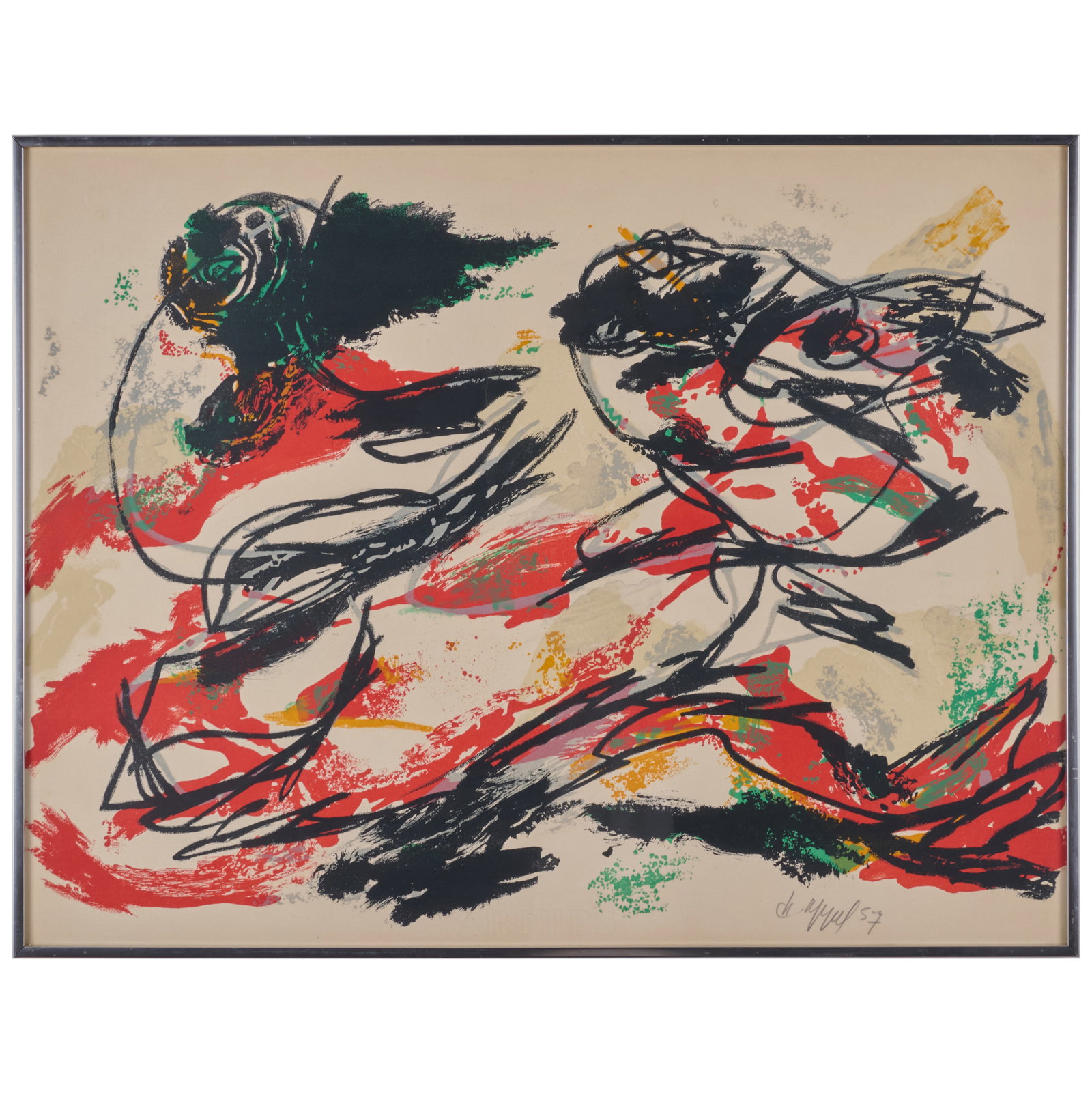 Karel Appel (1921-2006): Happy Flight: Karel Appel (1921-2006): Happy Flight Lithograph in colors on Arches, 1957, signed and dated in pencil. 21 1/2 x 28 1/2 in. (sheet), 22 1/4 x 29 1/4 in. (frame).