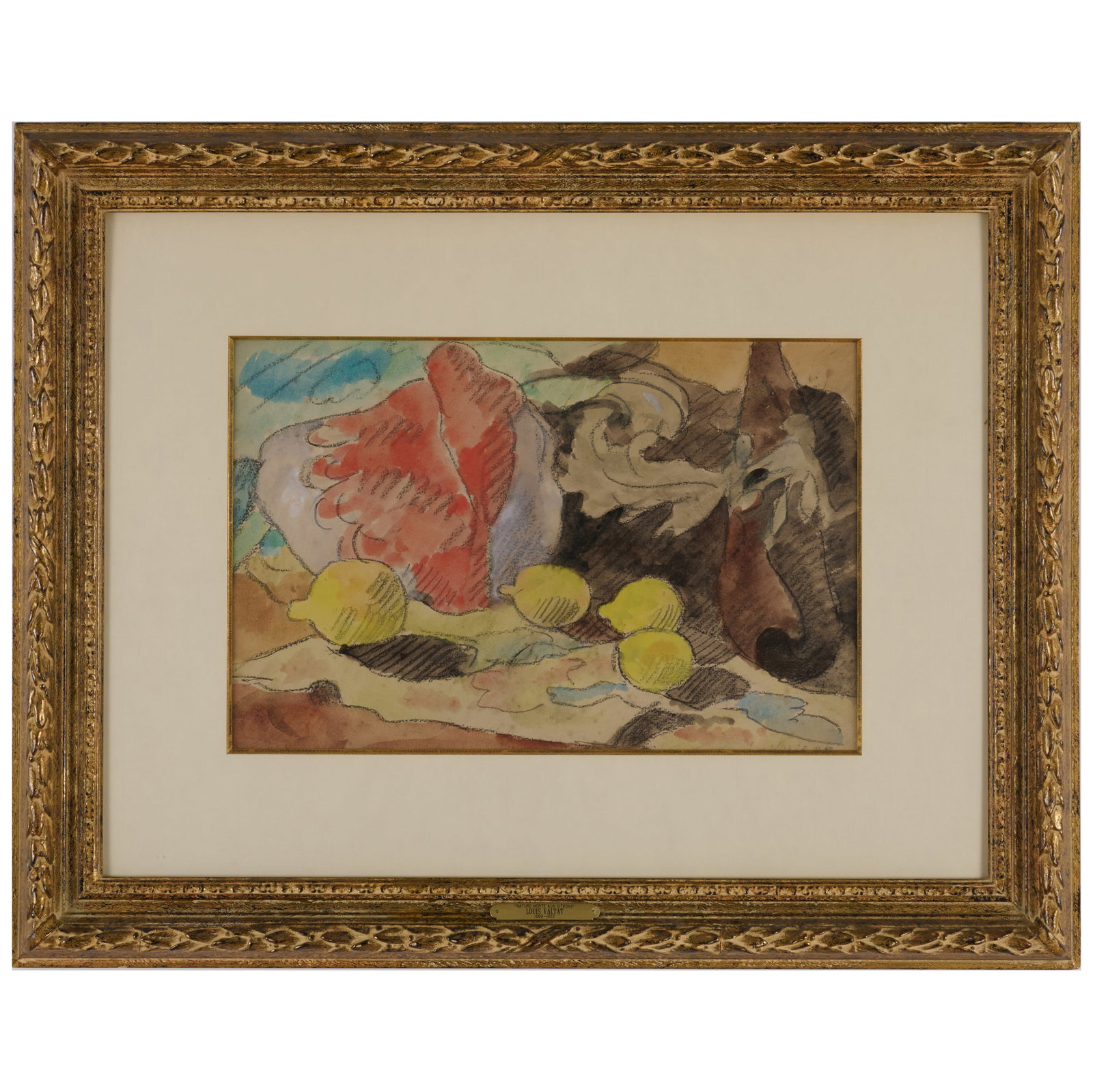 Louis Valtat (1869-1952): Les Citrons: Louis Valtat (1869-1952): Les Citrons Watercolor and crayon on paper, 1926, signed 'L. Valtat' lower right, with label from Galerie Denise Valtat, Paris. 12 x 18 in. (sheet), 23 1/4 x 29 1/4 in. (fram