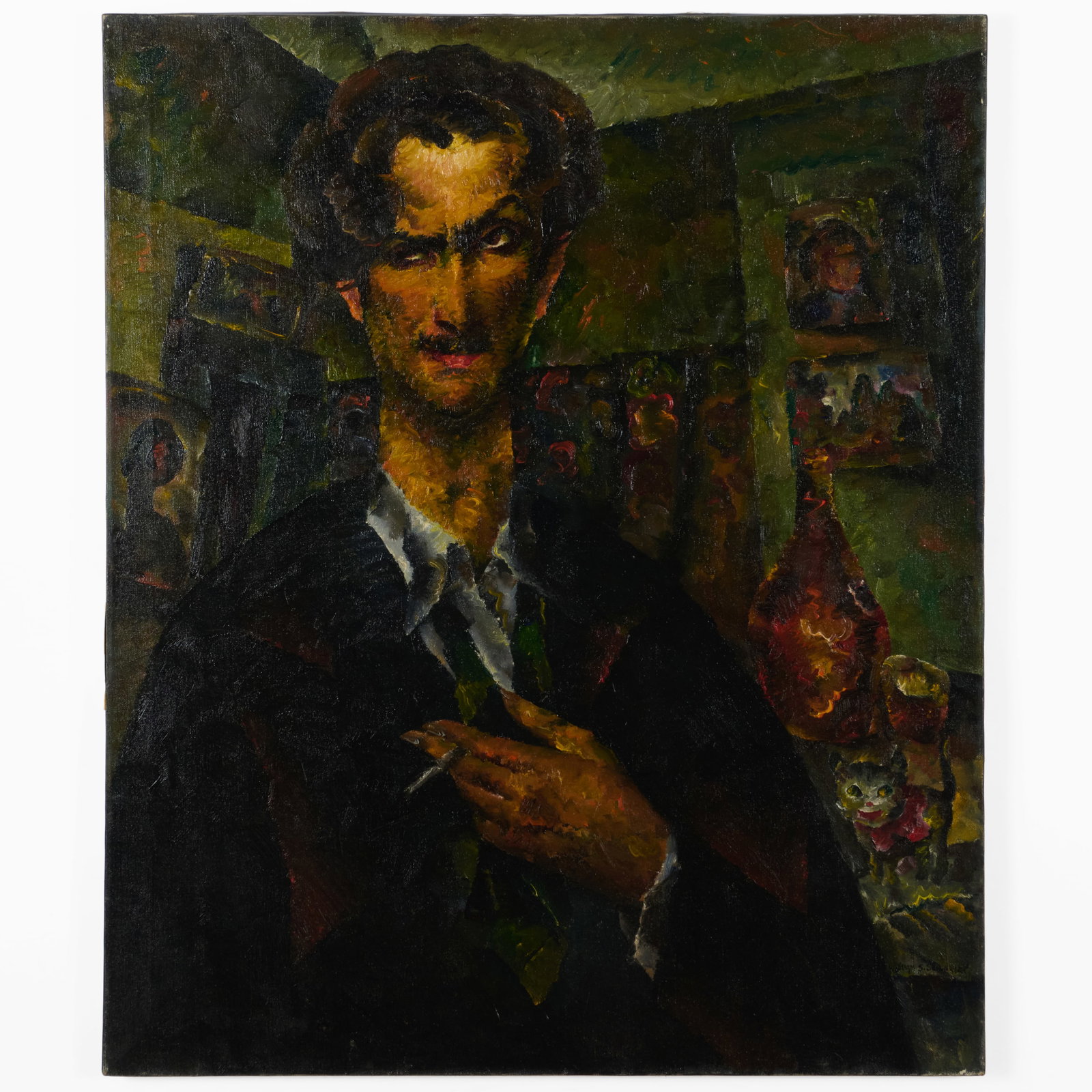 William Schwartz (1896-1977): Self Portrait: William Schwartz (1896-1977): Self Portrait Oil on canvas, 1930, signed 'William S. Schwartz' lower right, titled, dated and with an indistinct paper label on the reverse. 36 x 30 in., unframed. Sold