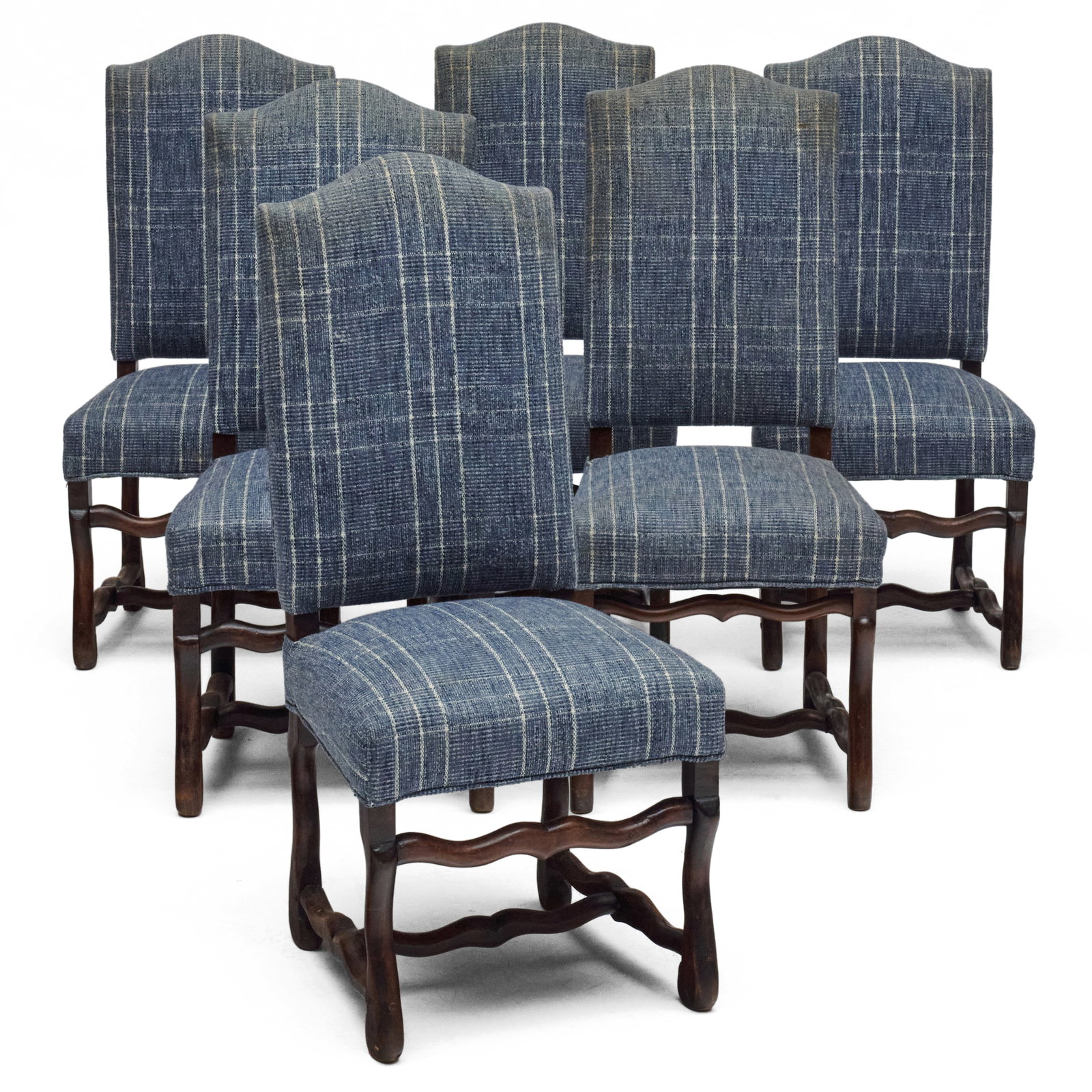 Set of Six Spanish Baroque Style Oak and Wool Upholstered Dining Chairs (1 of 7)
