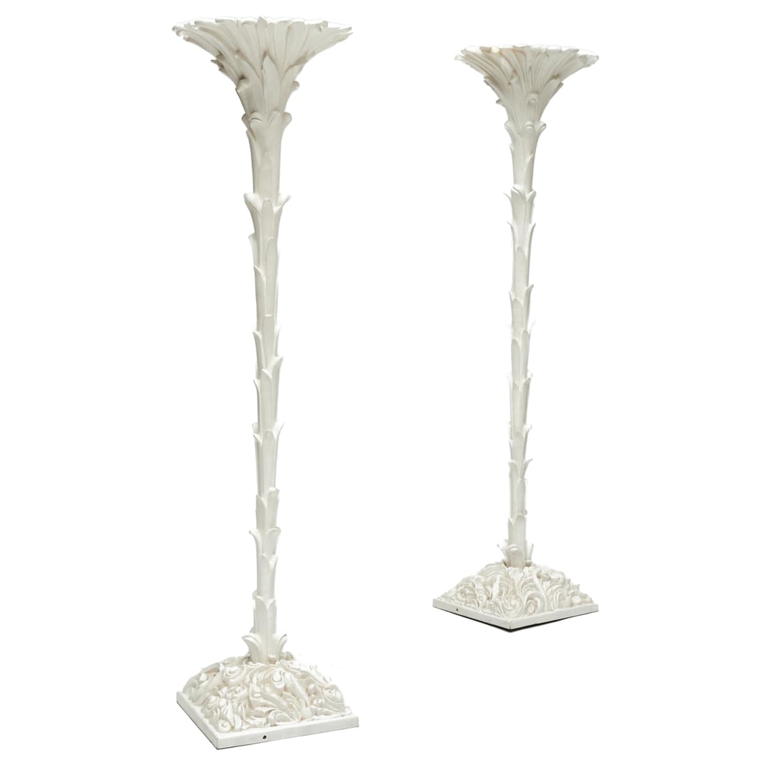 Pair of White Painted Wood Torcheres, in the Manner of Serge Roche (1 of 7)