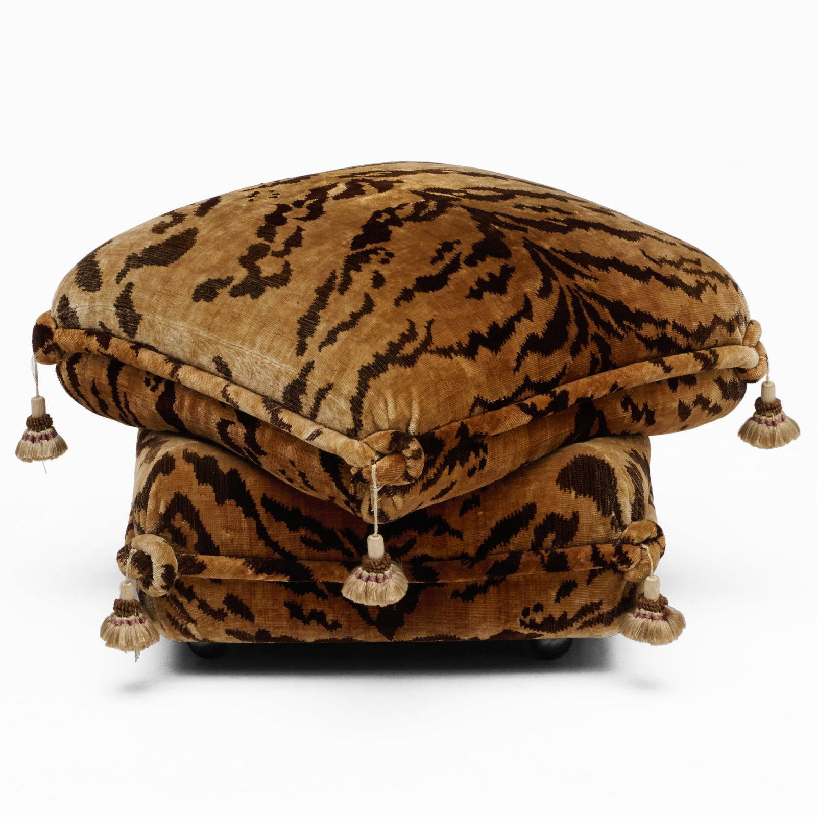 Tiger Print Silk Velvet Double Cushion Stool, Jacques Charpentier for Maison Jansen, c. 1970 (1 of 9)
