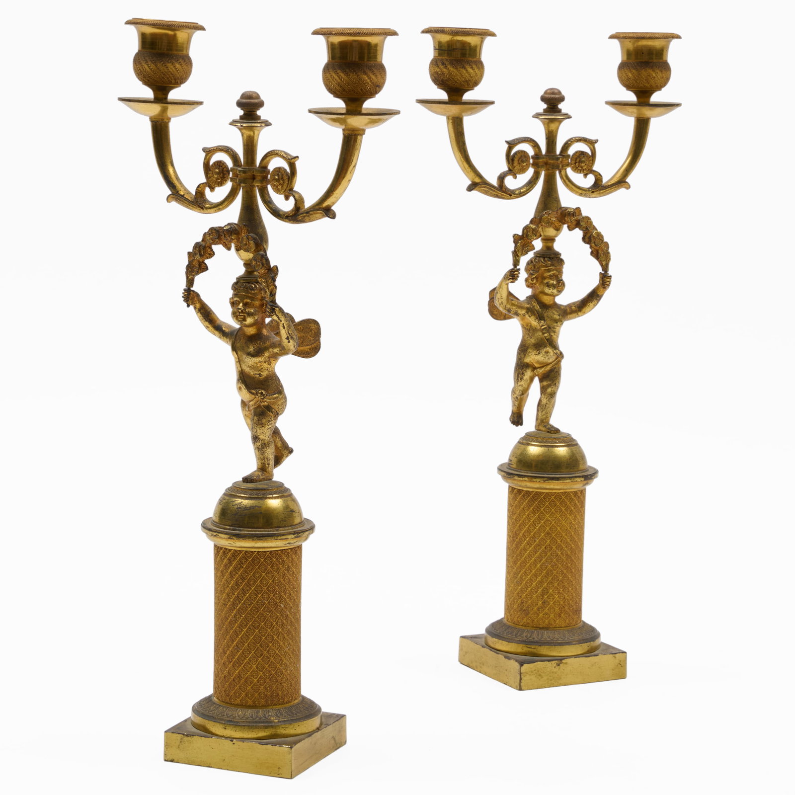 Pair of Empire Style Gilt-Metal Candelabra: Pair of Empire Style Gilt-Metal Candelabra 15 x 7 x 3 in.
