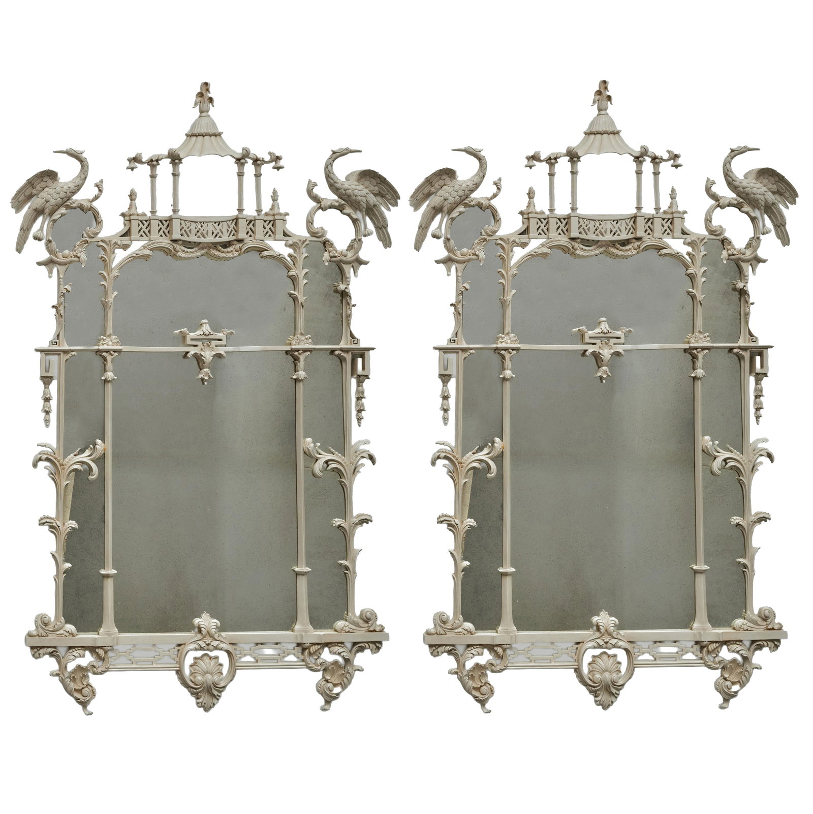 Pair of George III Style White Painted Mirrors, In the Manner of Thomas Chippendale (1 of 7)