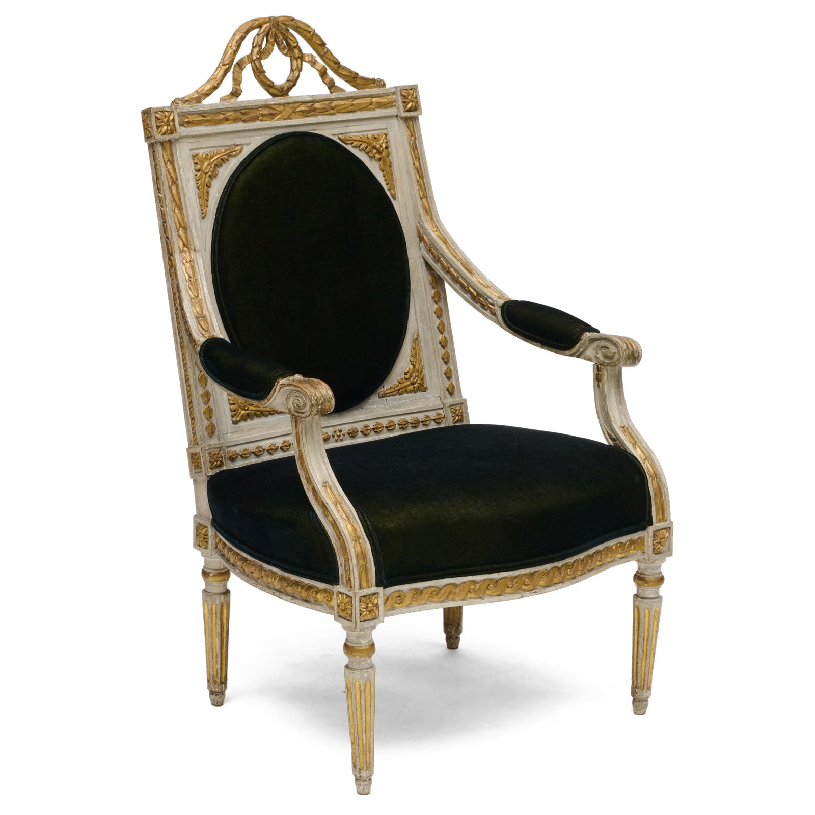 Italian Neoclassical Style Painted, Parcel-Gilt and Velvet Upholstered Armchair (1 of 7)