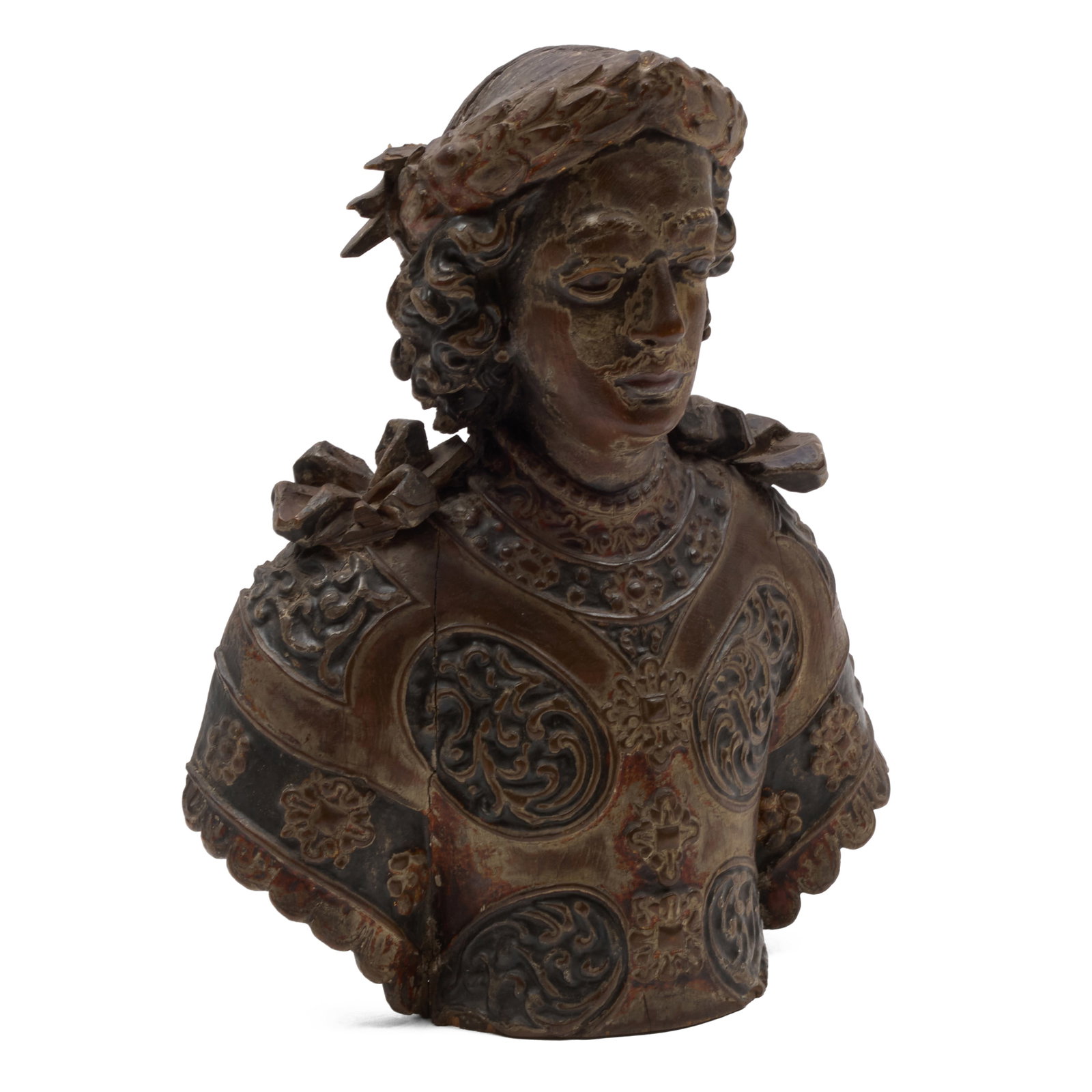 Continental Polychrome Painted Wood Bust of a Saint (1 of 8)