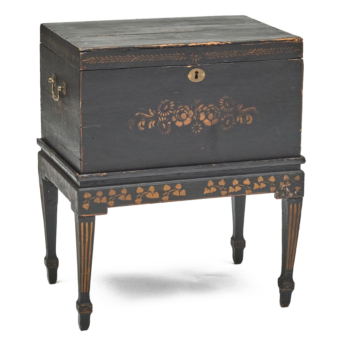 George III Black Stencil Painted Tea Chest on Stand (1 of 7)