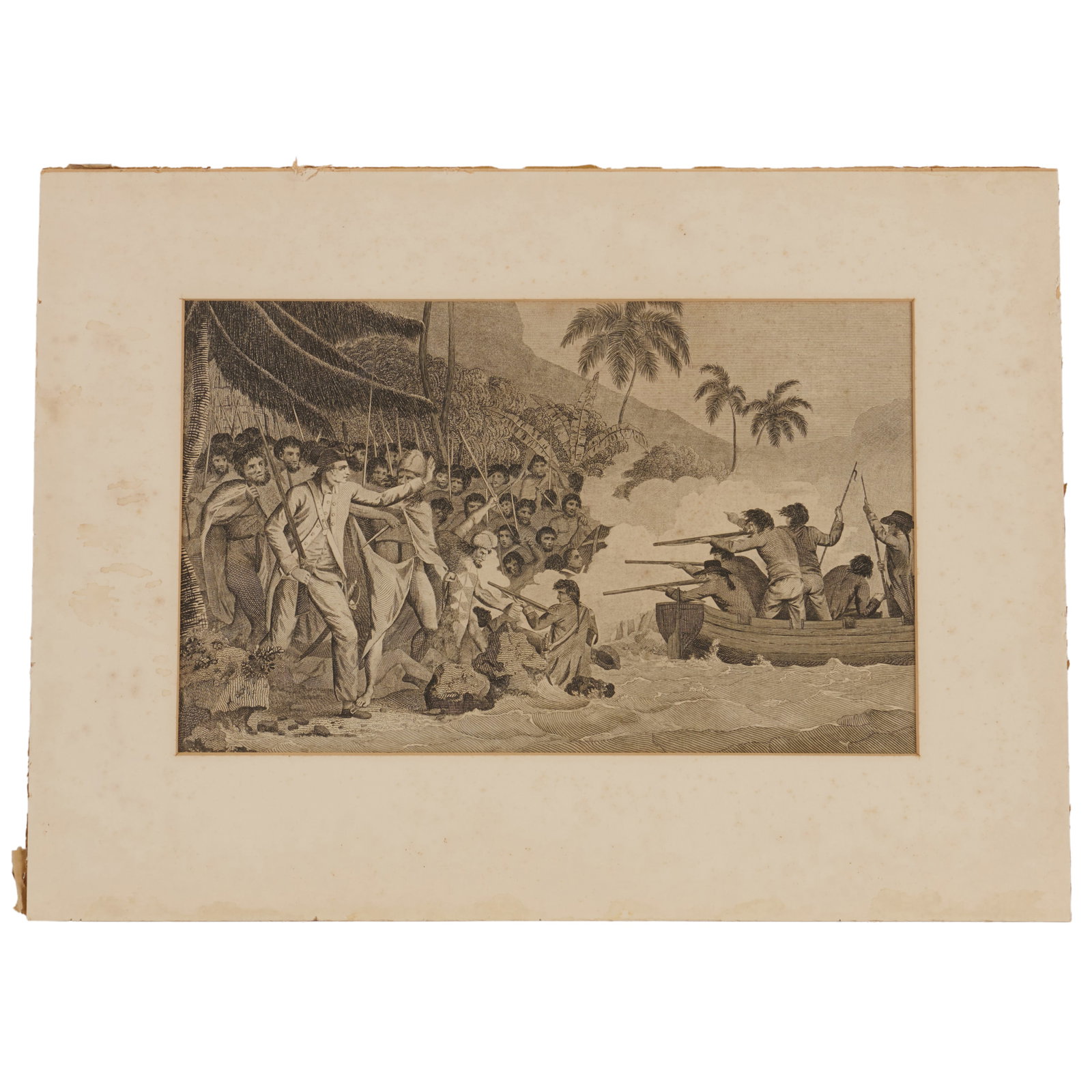 George William Anderson (active c. 1785): An Exact Representation of the Death of Captn. James Cook,: George William Anderson (active c. 1785): An Exact Representation of the Death of Captn. James Cook, from A New, Authentic, and Complete Collection of Voyages Round the World Engraving in black on lai