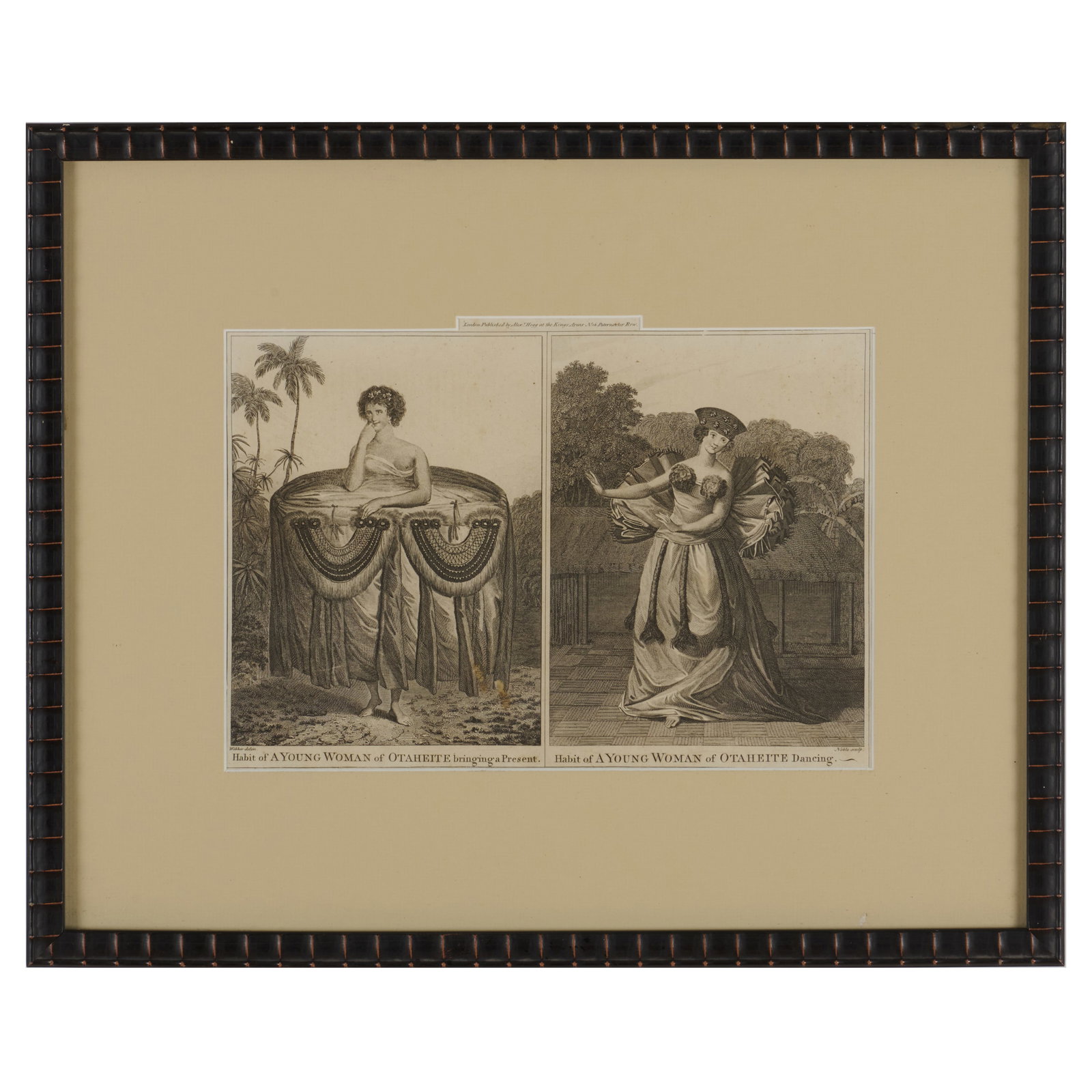 After John Webber (1751-1793): Habit of a Young Woman; The Inside of the House; and A Morai, in: After John Webber (1751-1793): Habit of a Young Woman; The Inside of the House; and A Morai, in Atooi Three engravings in black on laid paper. 9 x 13 in. (sight), 17 x 21 in. (frame), 14 3/4 x 17 1/4 