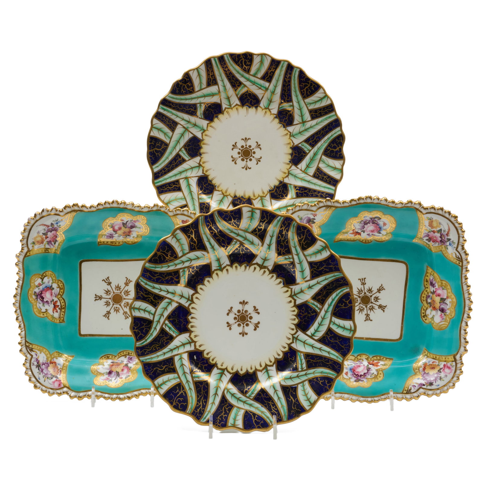 Two Pairs of English Porcelain Blue Ground and Gilt Dishes (1 of 8)