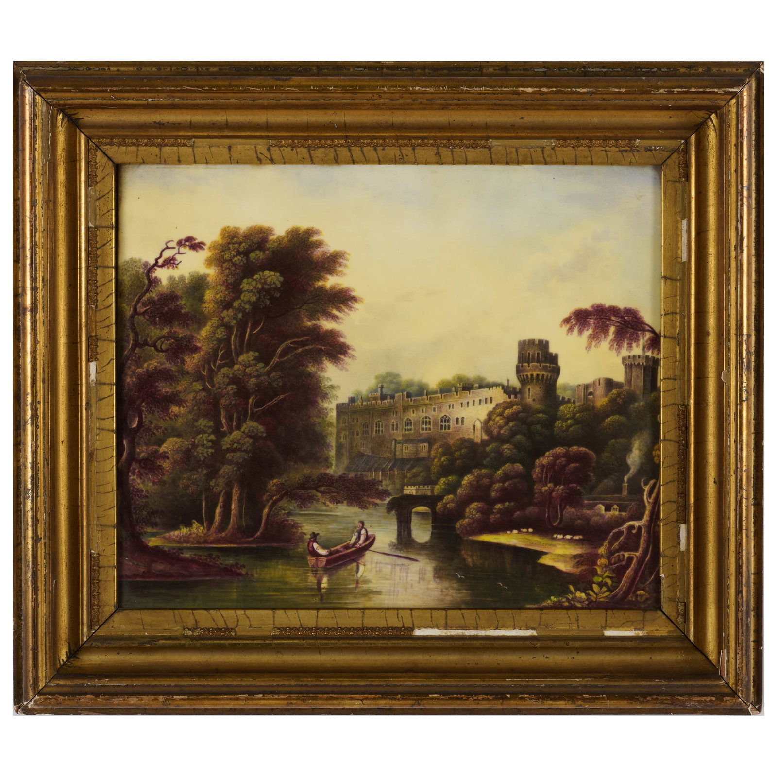 Framed English Topographical Plaque of Warwick Castle: Framed English Topographical Plaque of Warwick Castle Iron red script to the reverse and inscribed 'H. Pratt 1831'.The plaque 9 1/4 x 11 in., 12 3/4 x 14 3/4 in. (frame). The Collection of James M. La