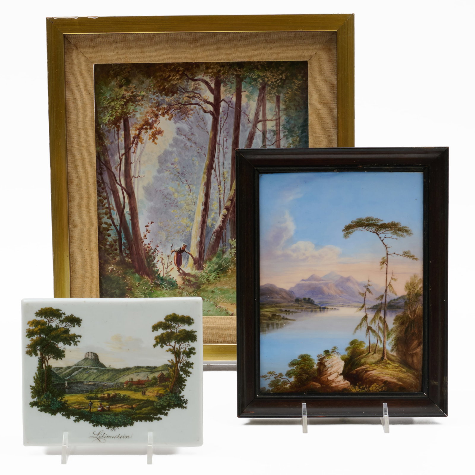 Two English Painted Porcelain Landscape Plaques and a Meissen Topographical Tile (1 of 10)