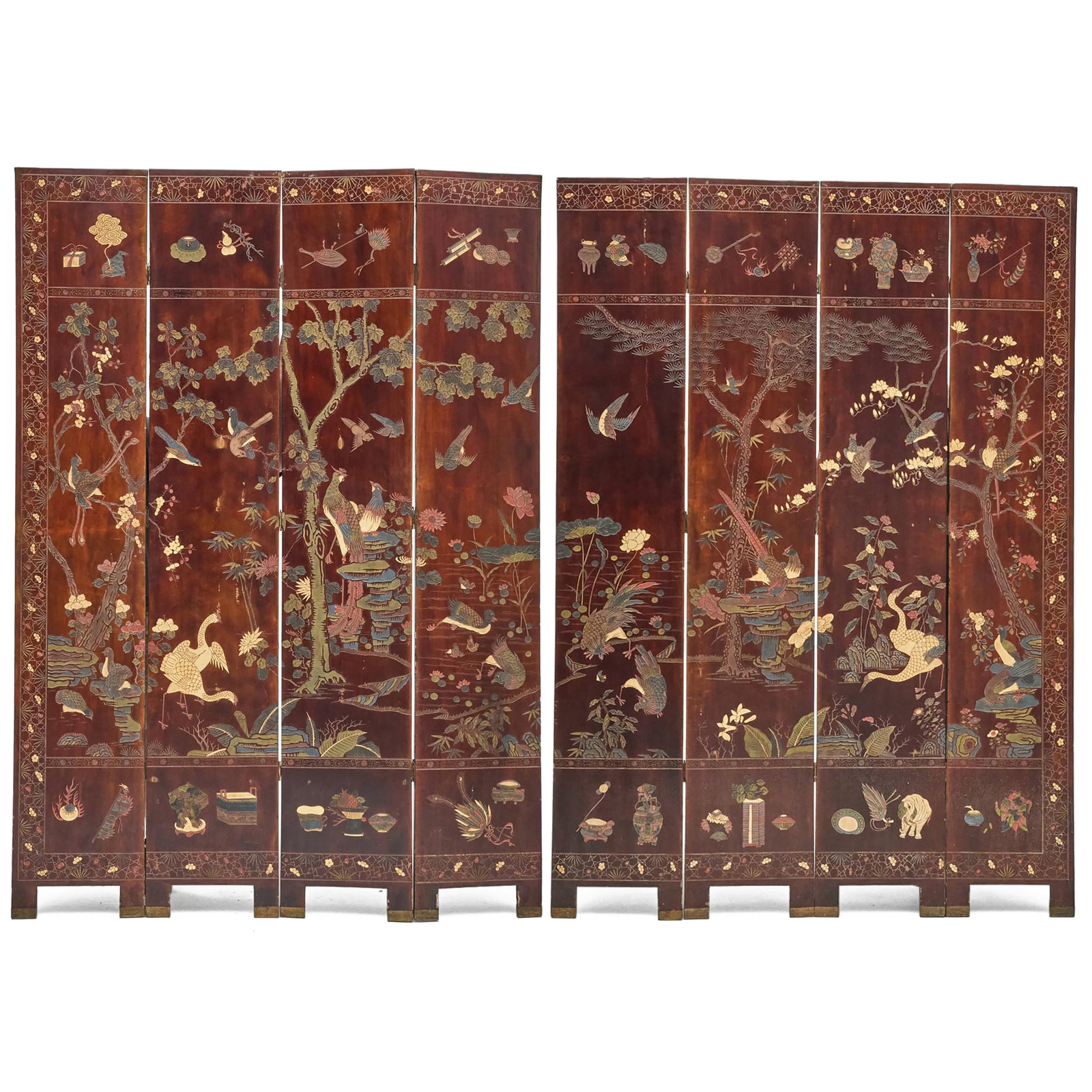 Two Coromandel Brown Lacquer Four Panel Screens (1 of 8)
