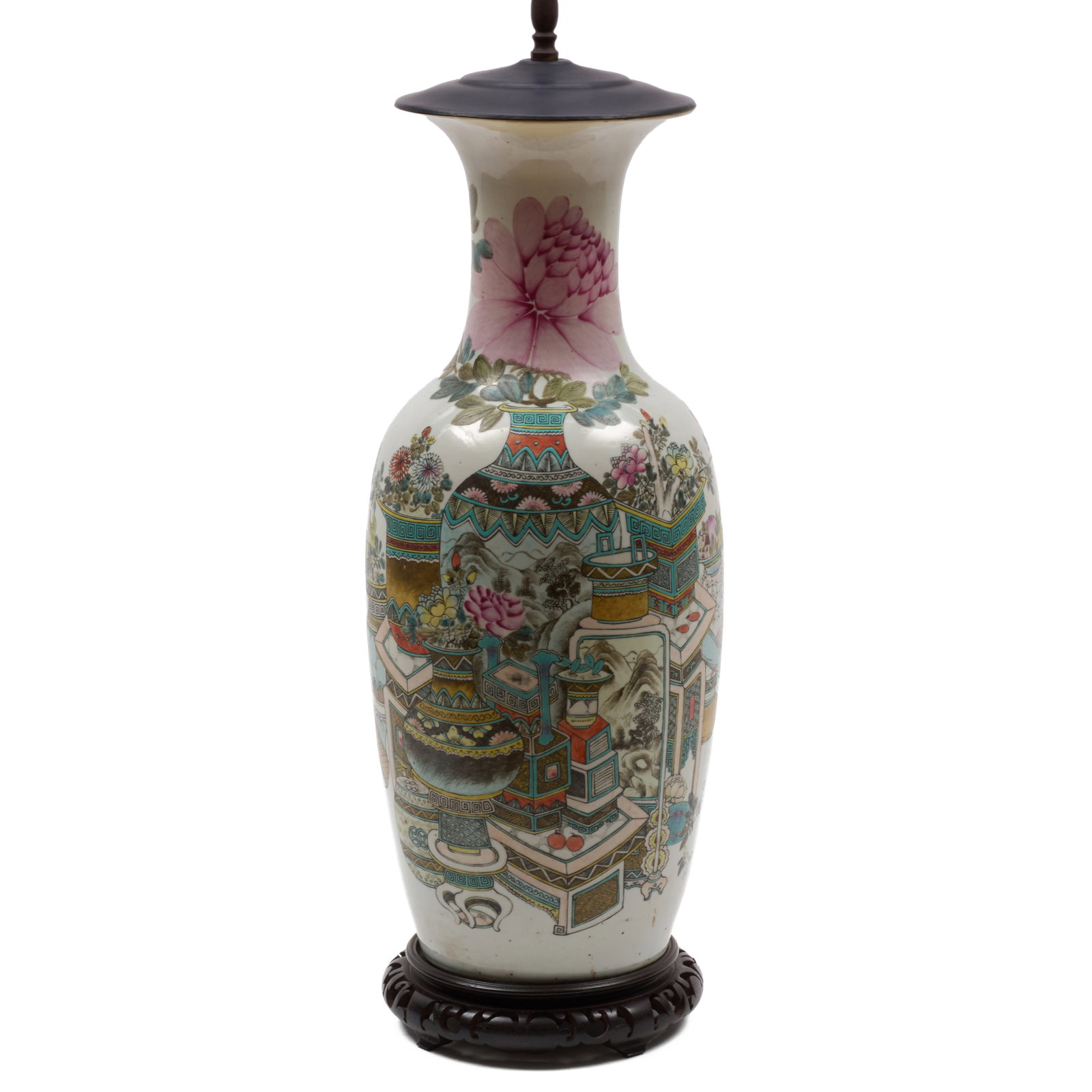 Large Chinese Export Famille Rose Porcelain Vase Mounted as a Lamp (1 of 8)