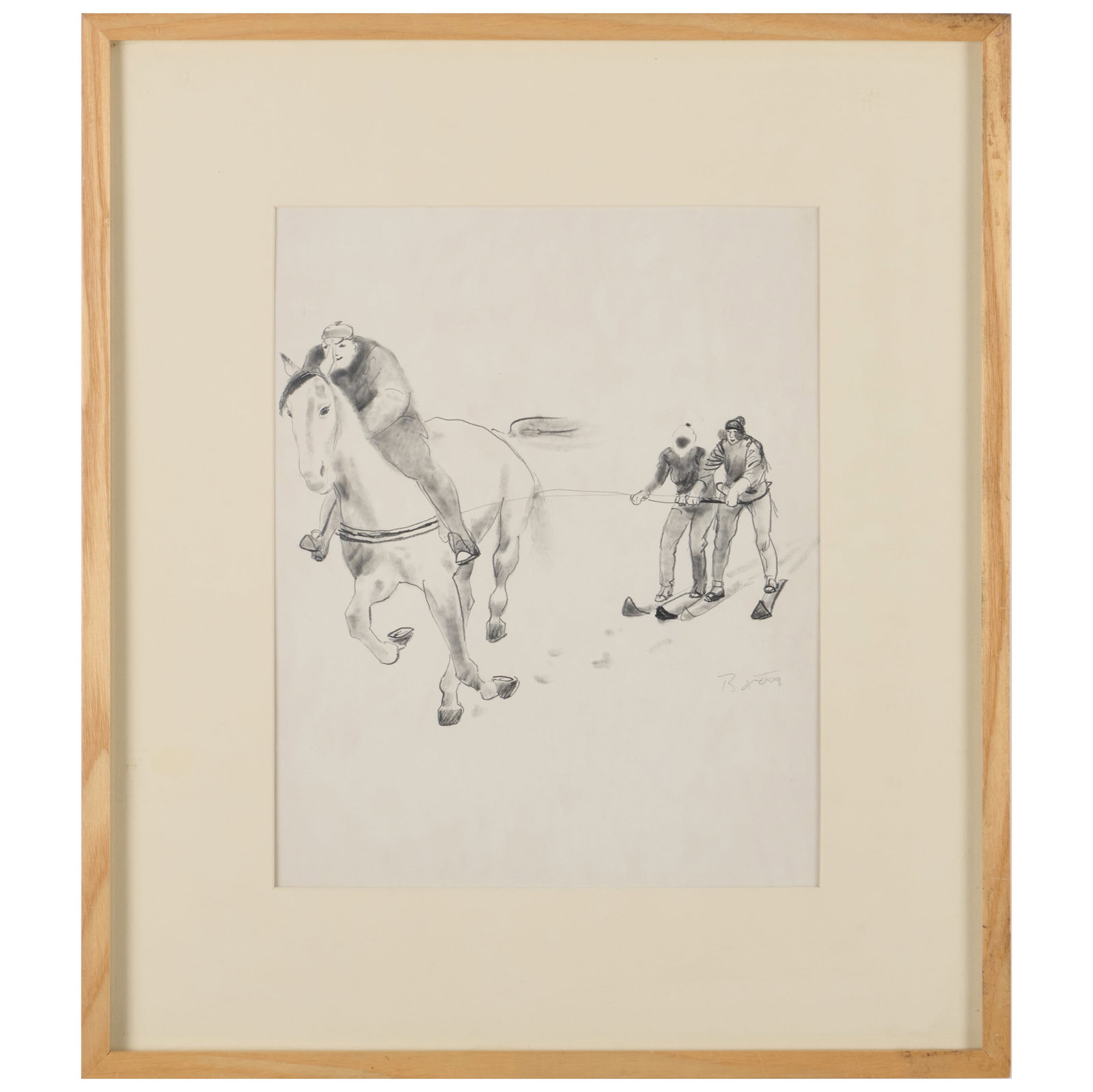 Rudolf Bauer (1889-1953): Skijoring: Rudolf Bauer (1889-1953): Skijoring Pencil on paper, signed 'Bauer' lower right, with label from Solomon R. Guggenheim Museum, NY. 12 1/4 x 9 3/4 in. (sight), 19 1/4 x 16 3/4 in. (frame).