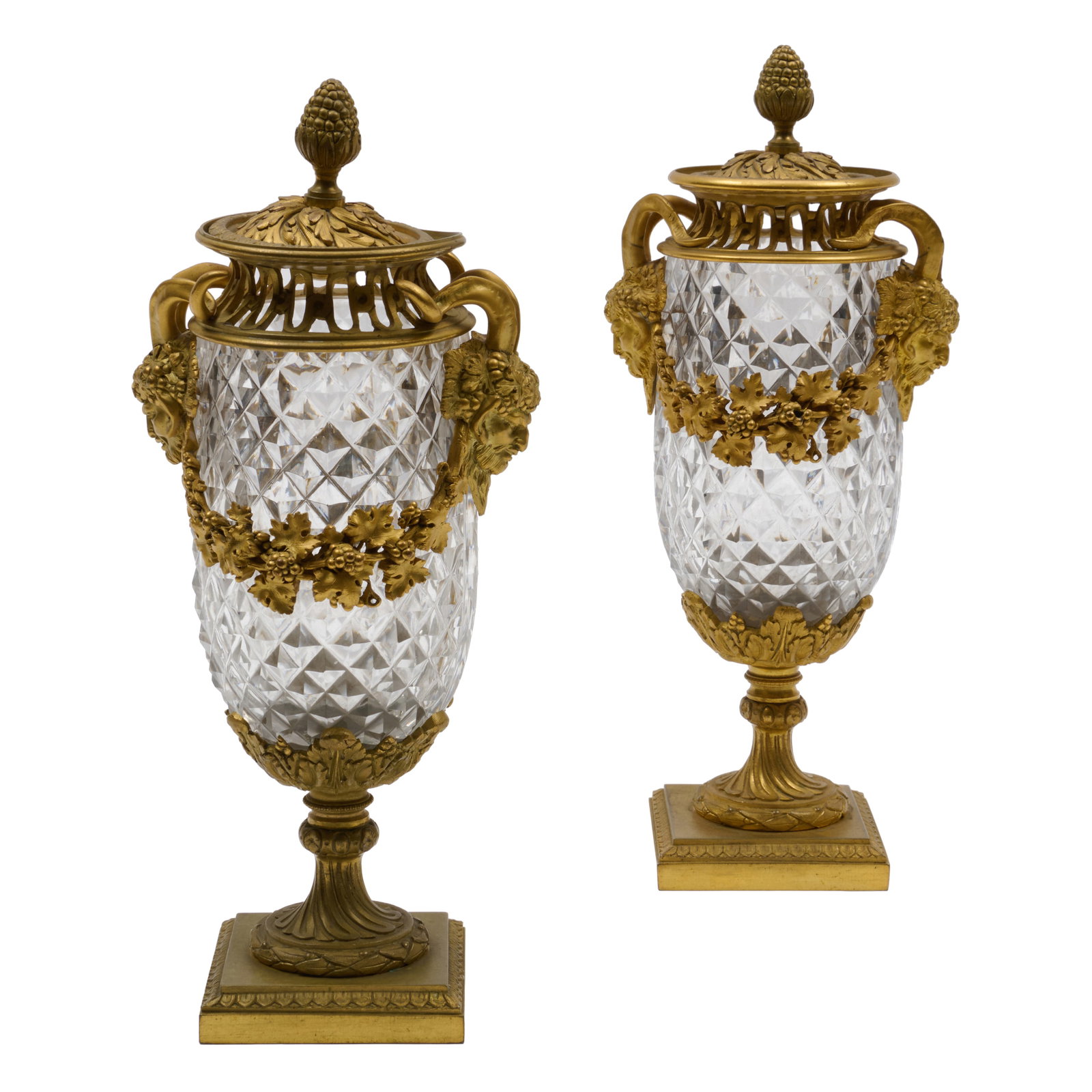 Pair of Louis XVI Style Gilt-Bronze-Mounted Covered Glass Vases: Pair of Louis XVI Style Gilt-Bronze-Mounted Covered Glass Vases 11 1/2 x 5 x 4 1/2 in.