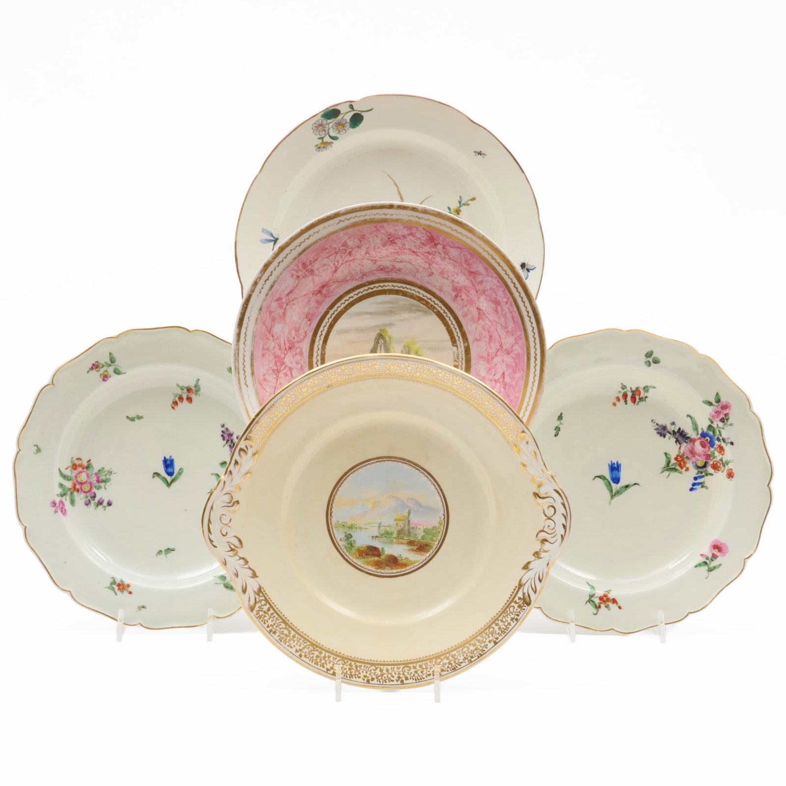 Group of Four Porcelain Plates and a Stand (1 of 10)
