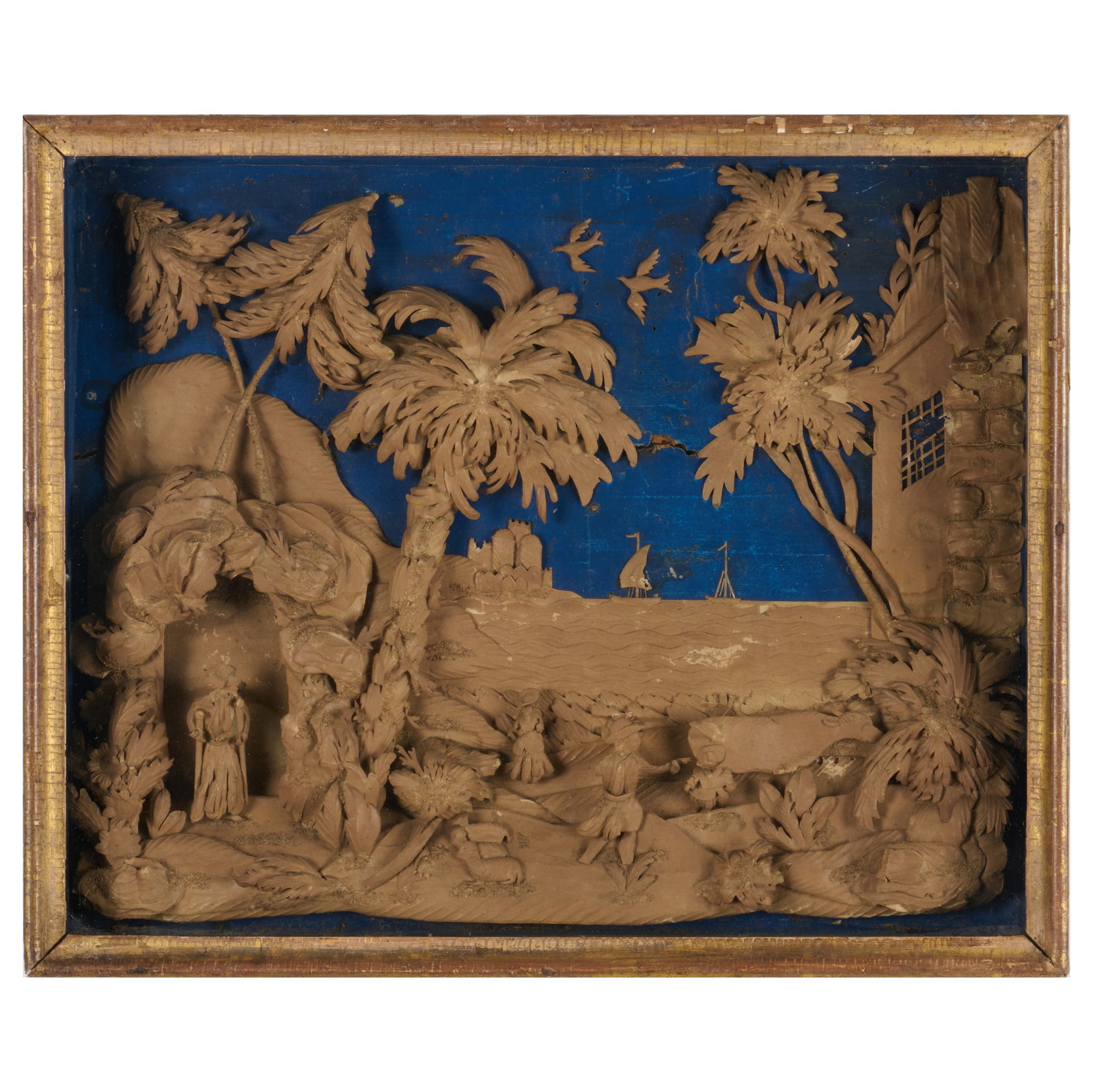 Sculpted Paper and Cork Diorama of an Island Scene (1 of 3)