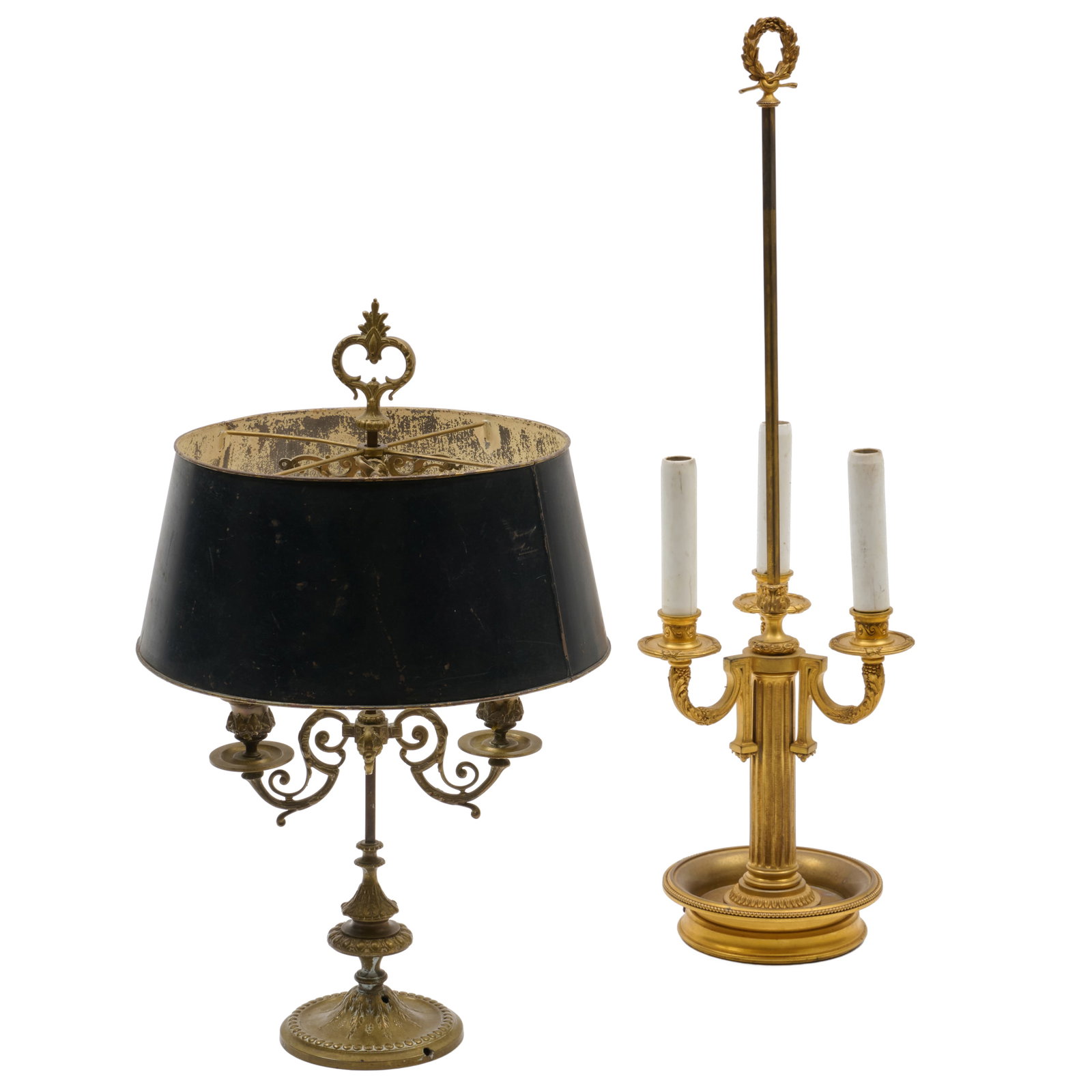 Two Bouillotte Lamps and a Painted Metal Shade (1 of 7)