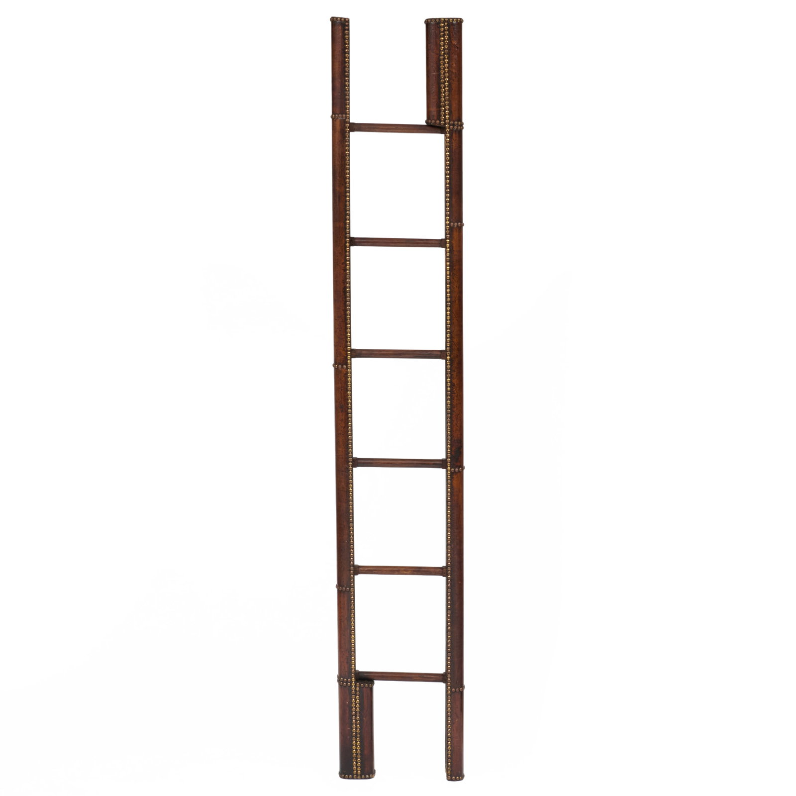 English Brass-Studded and Leather Wrapped Collapsible Library Ladder (1 of 8)