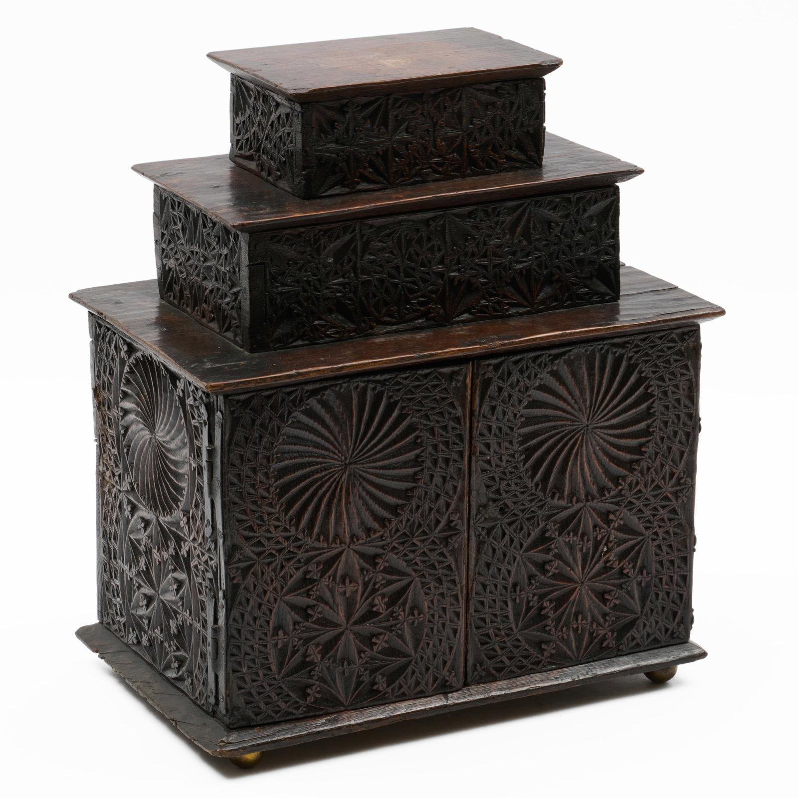 North European Carved Oak Three Tier Table Casket, Possibly German: North European Carved Oak Three Tier Table Casket, Possibly German 15 1/2 x 13 1/4 x 8 1/2 in. The Collection of a Private Connecticut Collector.