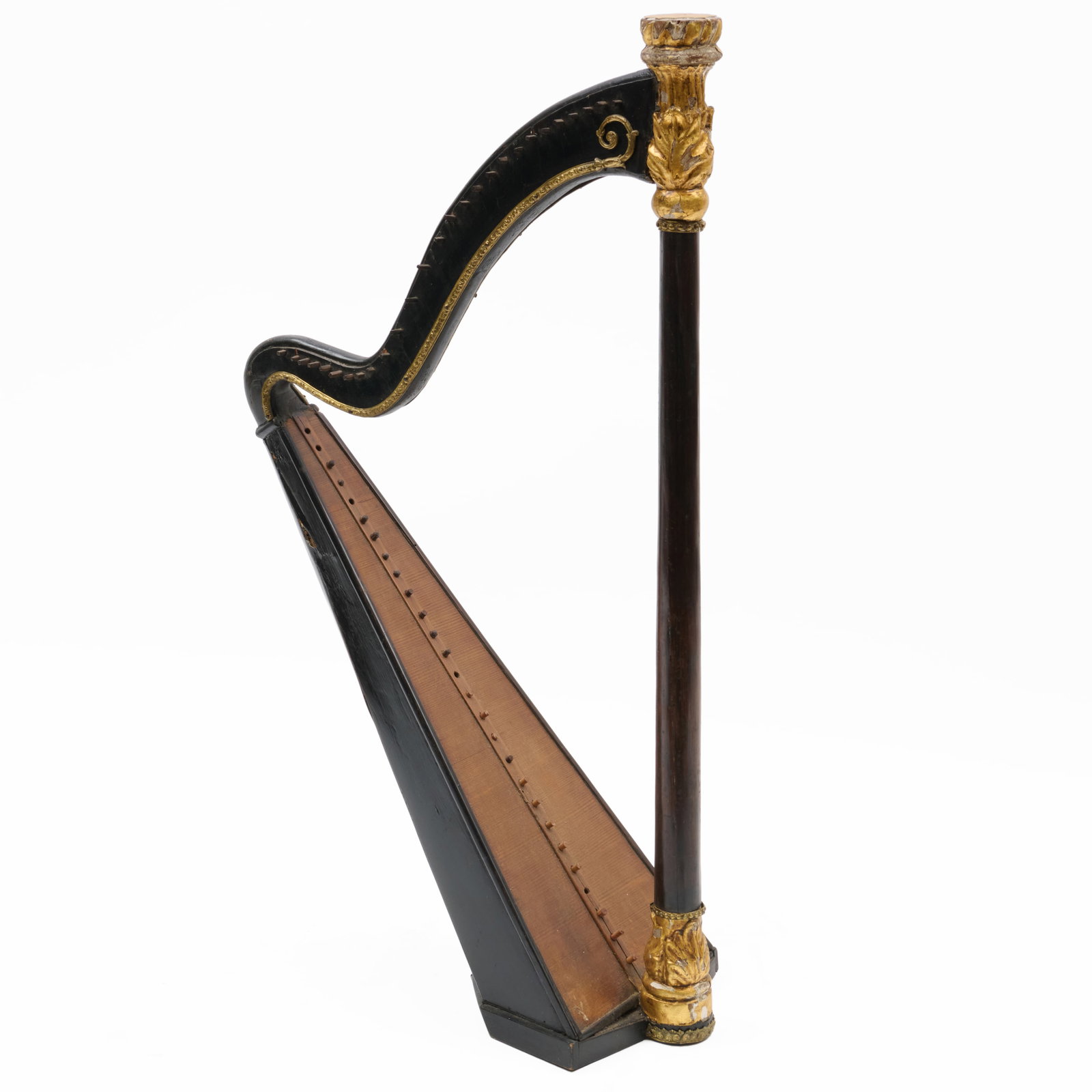 Small Gilt-Metal-Mounted Stained Wood, Ebonized and Parcel-Gilt Harp (1 of 14)