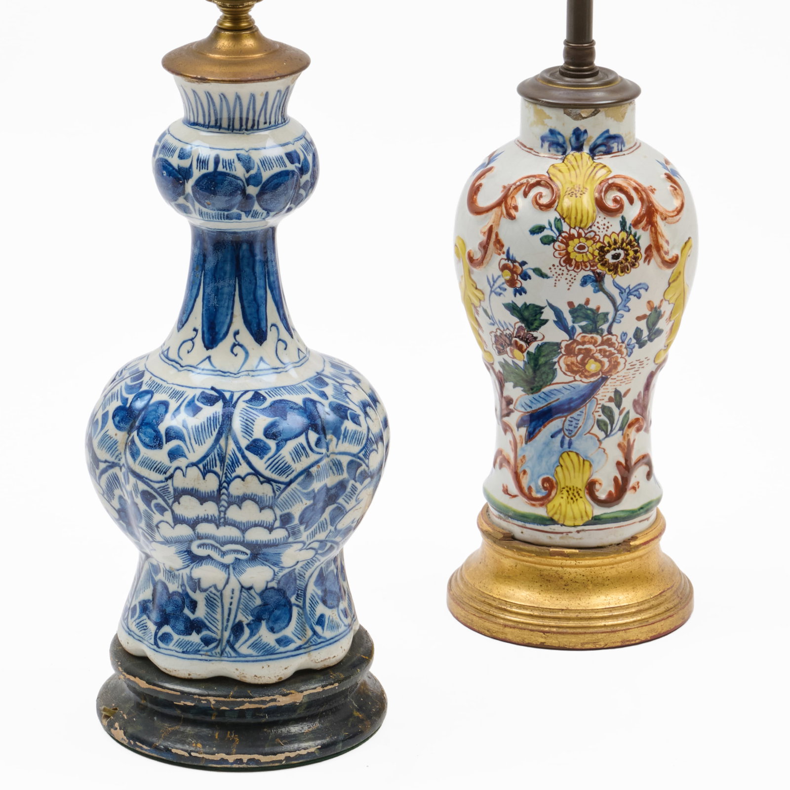 Two Blue and White and Polychrome Delft Vases Mounted as Lamps (1 of 7)