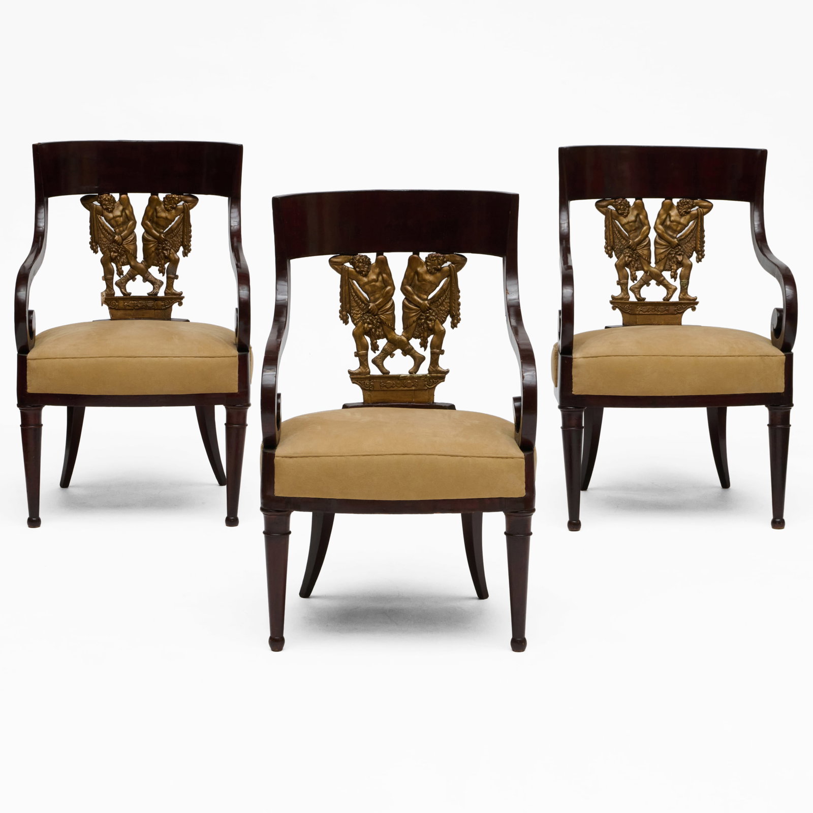 Three Continental Neoclassical Mahogany and Parcel-Gilt Armchairs (1 of 10)