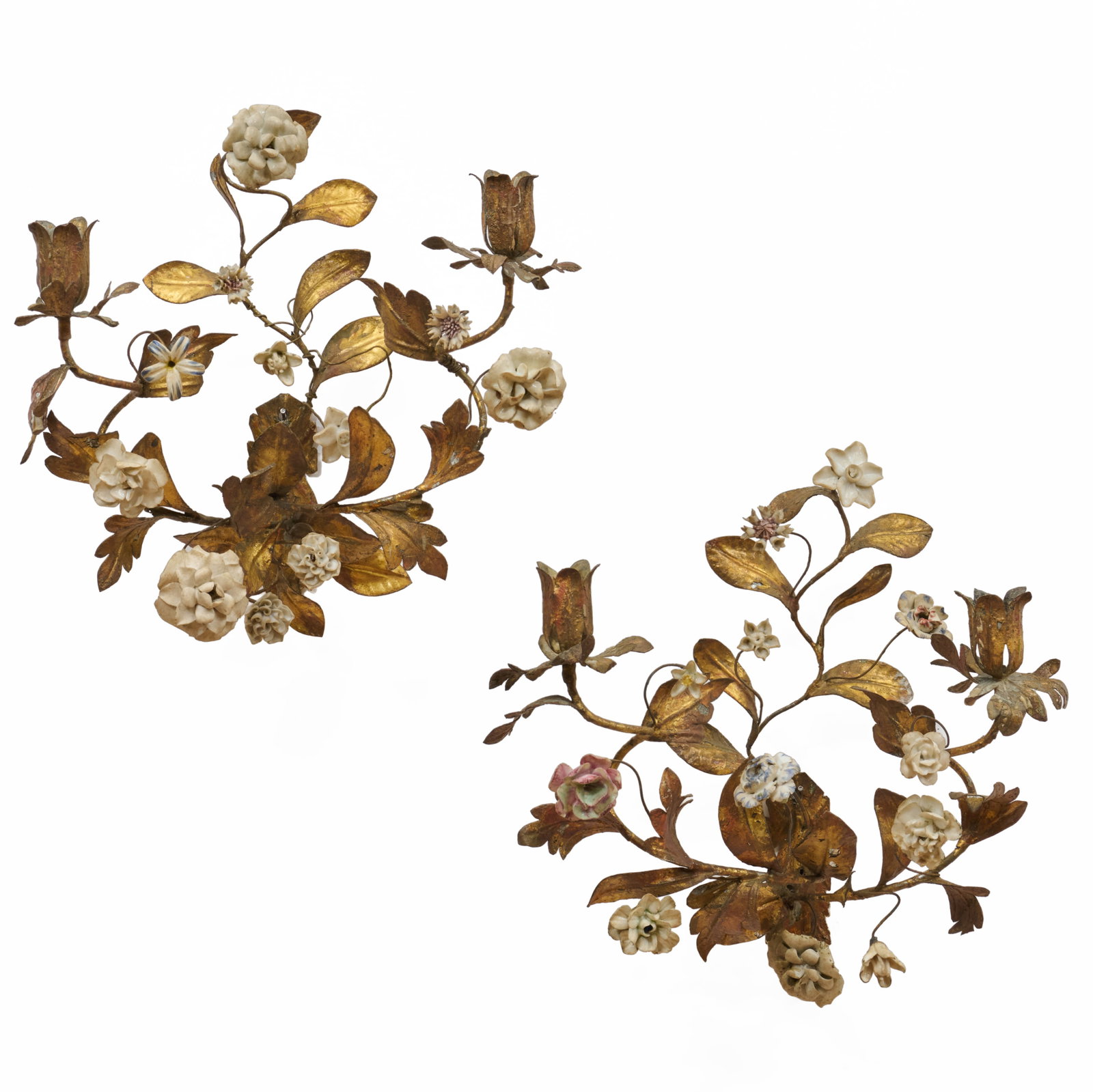 Pair of Gilt-Metal and Continental Porcelain Sconces (1 of 7)