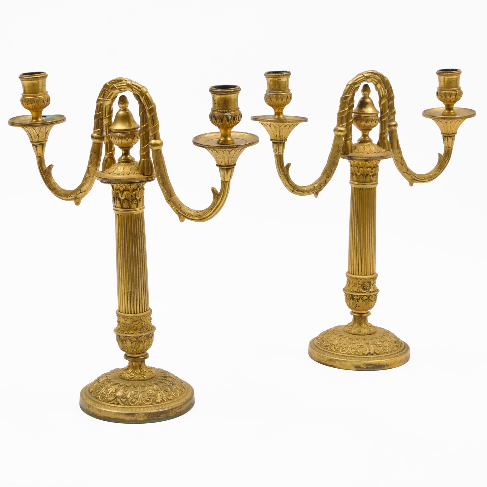Pair of Continental Neoclassical Style Gilt-Bronze Two Light Candlesticks (1 of 7)