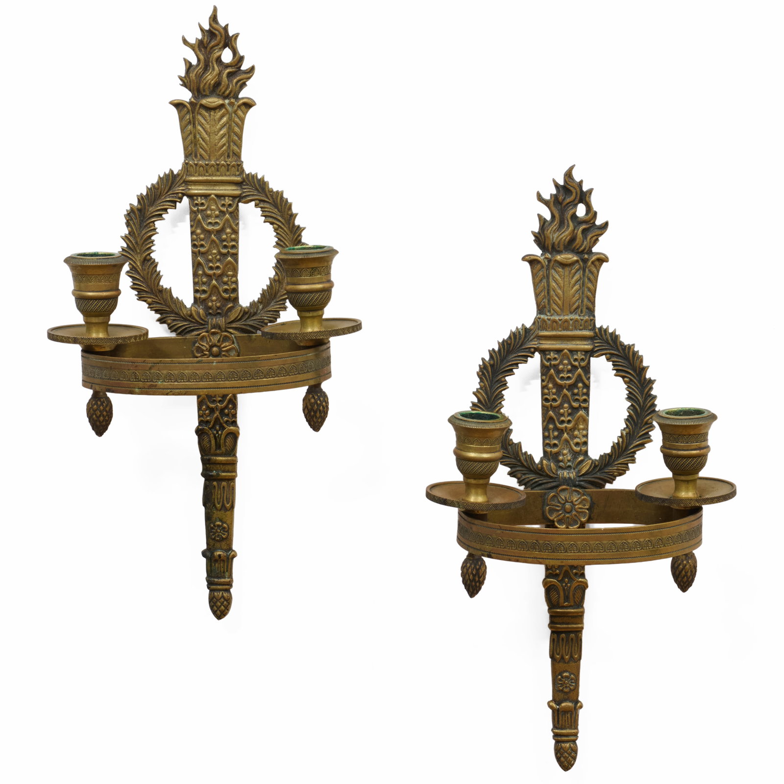 Pair of Empire Style Brass Two Light Sconces (1 of 5)