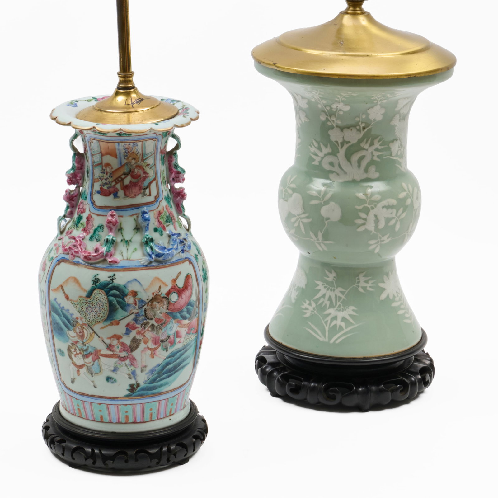 Two Chinese Export Porcelain Vases Mounted as Lamps (1 of 6)