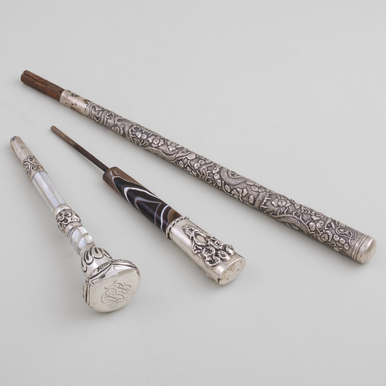 Group of Three Silver Parasol Handles (1 of 11)
