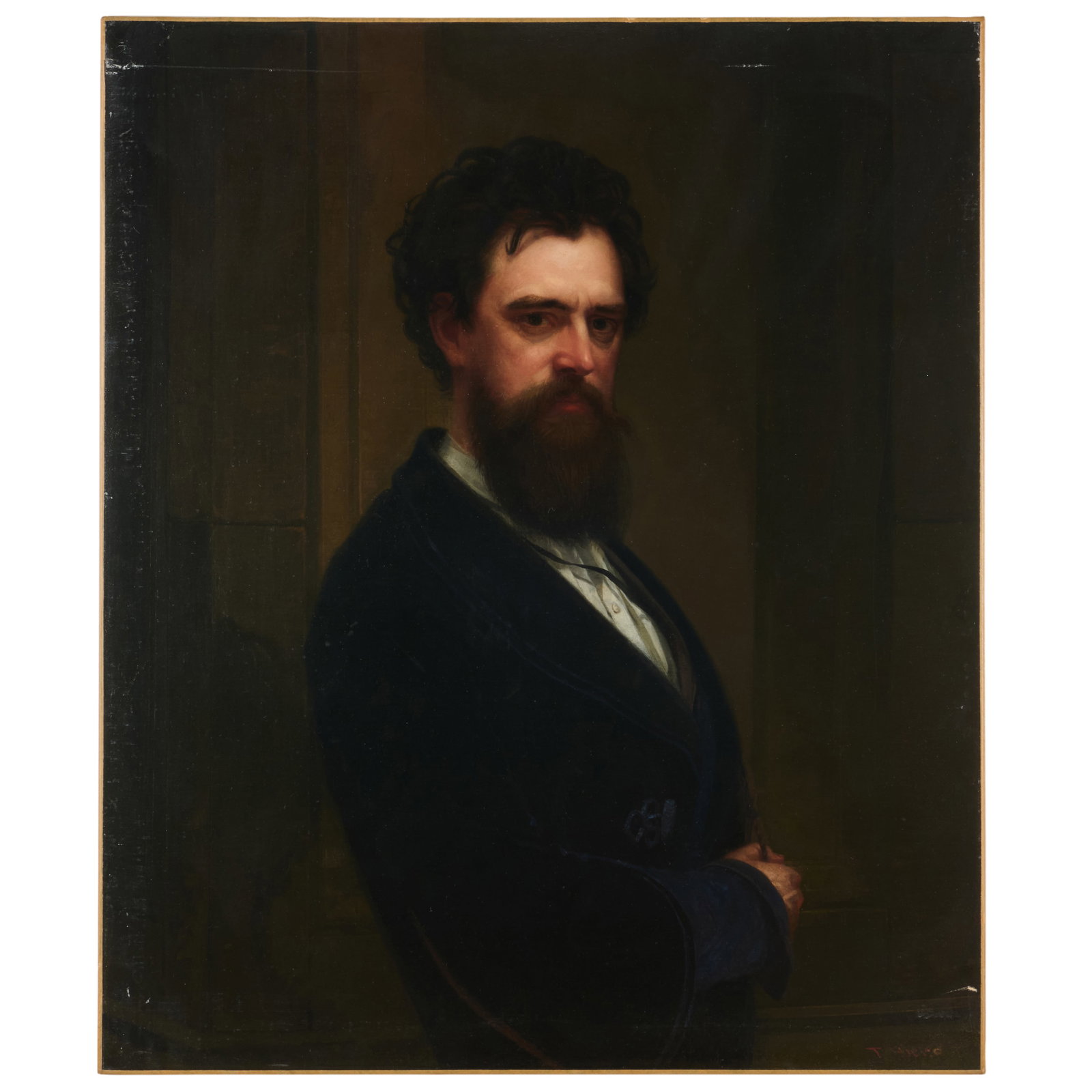 Attributed to Thomas Hicks (1823-1890): Portrait of a Man said to be Christopher P. Cranch: Attributed to Thomas Hicks (1823-1890): Portrait of a Man said to be Christopher P. Cranch Oil on canvas, signed 'T. Hicks' lower right, with label from Alexander Gallery, NY, lined. 39 x 33 in., unfr