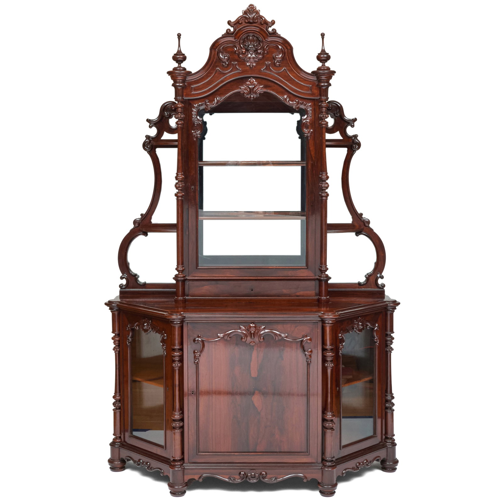 Rococo Revival Carved Rosewood Vitrine Cabinet (1 of 8)