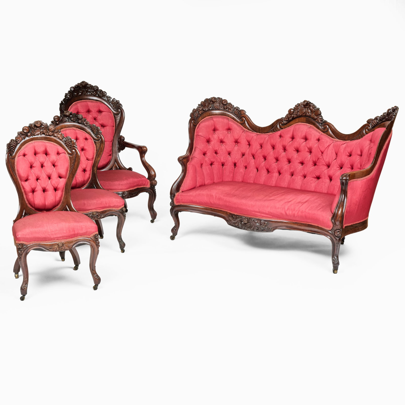 John Henry Belter Carved and Laminated Rosewood Four Piece Parlor Set in the 'Rosalie with Grapes' (1 of 14)